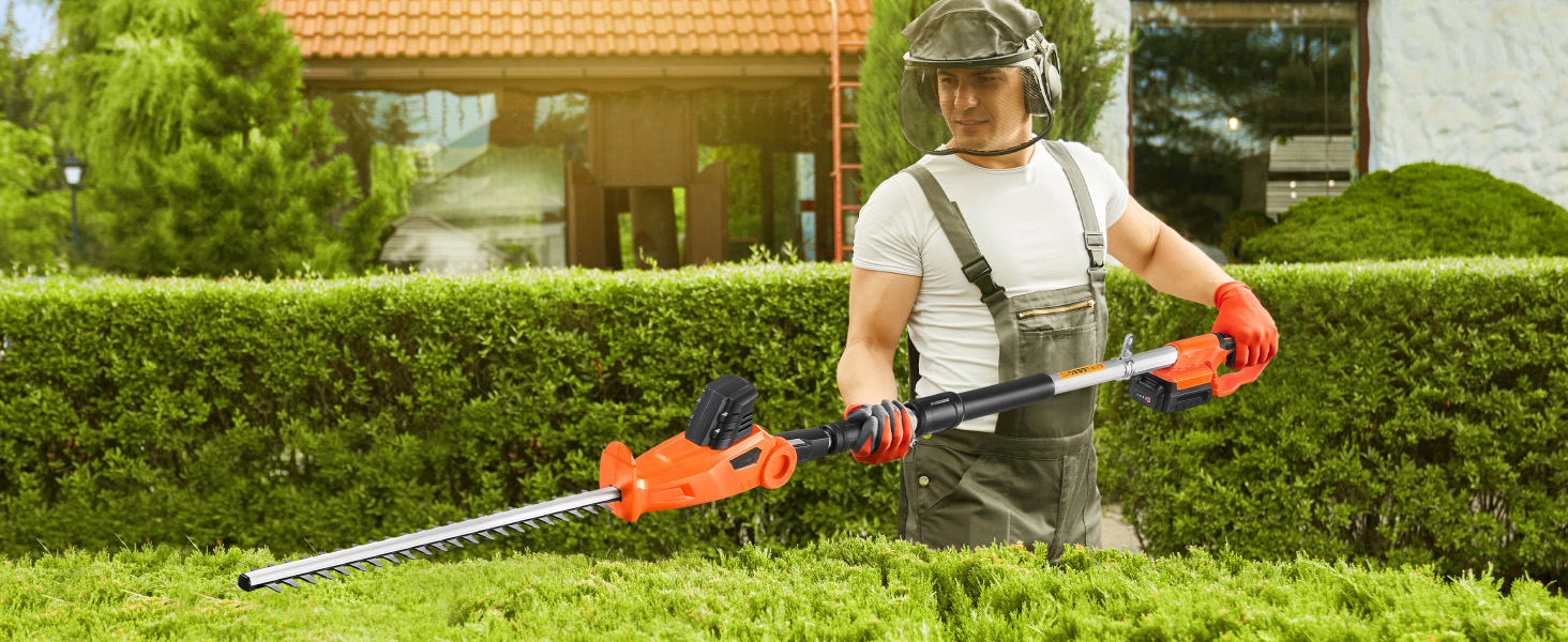 20V Cordless Electric Hedge Trimmer - 20in Blade, Extendable Reach - With Battery & Charger
