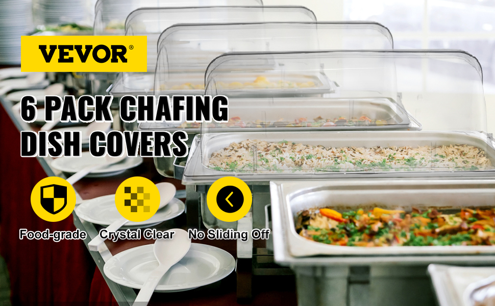 Vevor 6 Pack Chafing Dish Cover Clear Full Size Roll Top Bakery Pan Display Case 