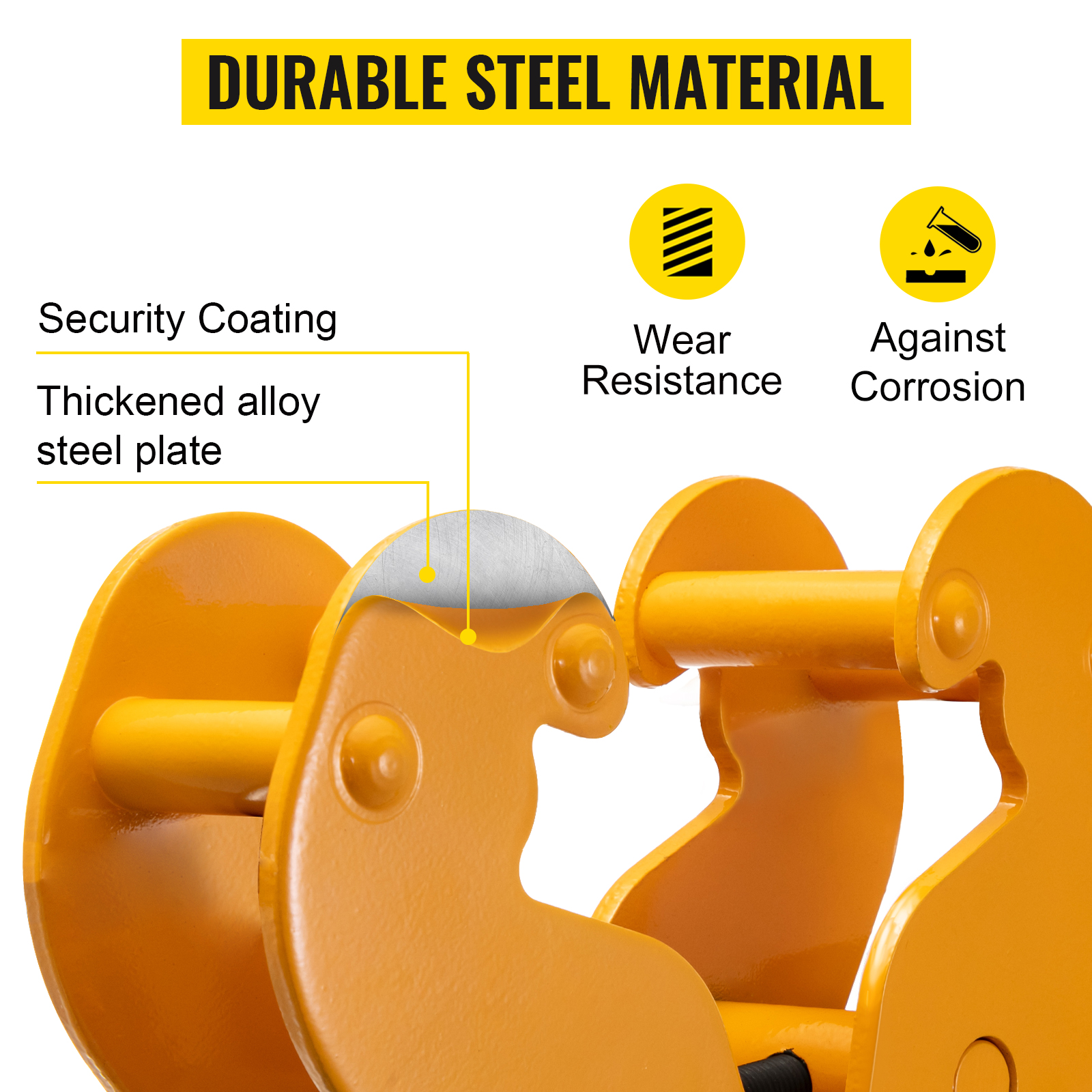 VEVOR 2200lbs/1ton Capacity Beam Clamp I Beam Lifting Clamp 3Inch-9Inch Opening Range Beam Clamps for Rigging Heavy Duty Steel Beam Clamp Tool Beam Hangers for Lifting Rigging Yellow