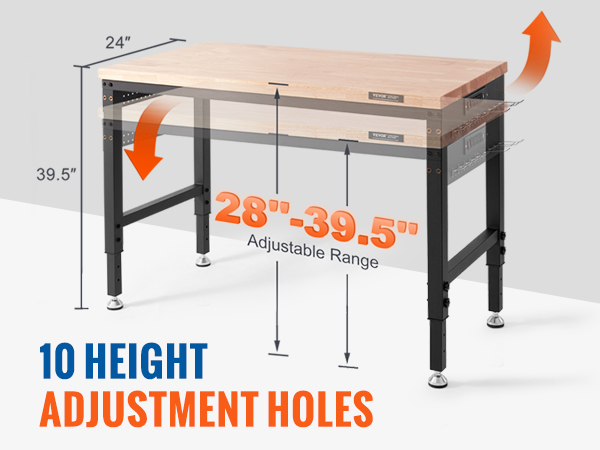 Banco de trabajo ajustable de 47.2 x 23.6 pulgadas, para garaje, parte  superior de madera de goma, bancos de trabajo resistentes para garaje,  madera
