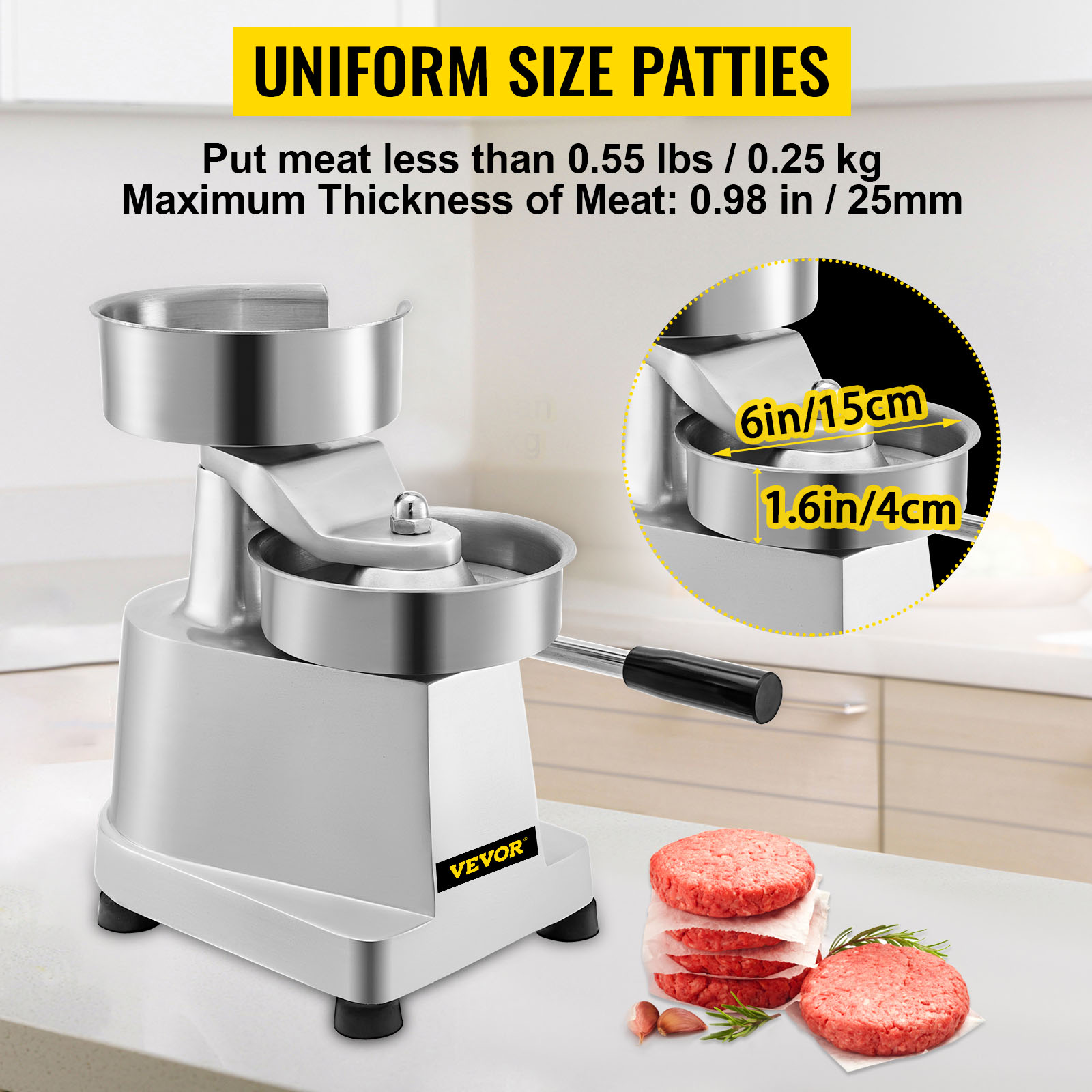 wapen proza vertrekken VEVOR Commercial Hamburger Patty Maker 150mm/6inch Stainless Steel Burger  Press Heavy Duty Hamburger Press Meat Patty Maker Hamburger Forming  Processor with 1000 Pcs Patty Papers | VEVOR US