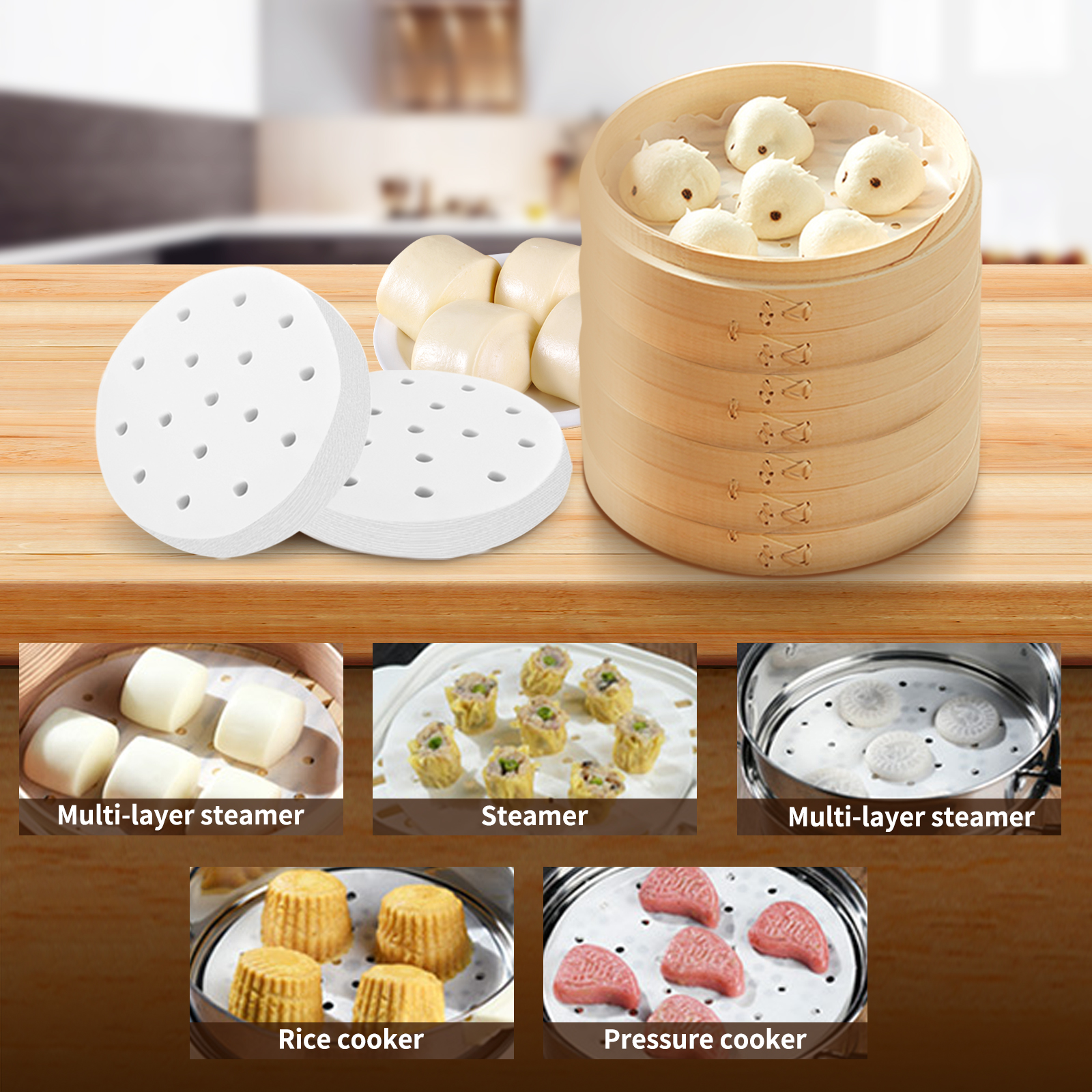 Air Fryer Perforated Paper Steaming Basket and More Set of 200 7 inch Air Fryer Parchment Paper/Bamboo Steaming Paper/Perforated Paper for Air Fryer 