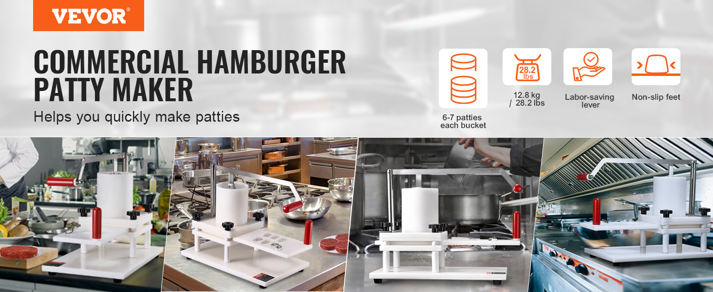 VEVOR Commercial Burger Patty Maker, 3 Convertible Mold(2/4/5inch