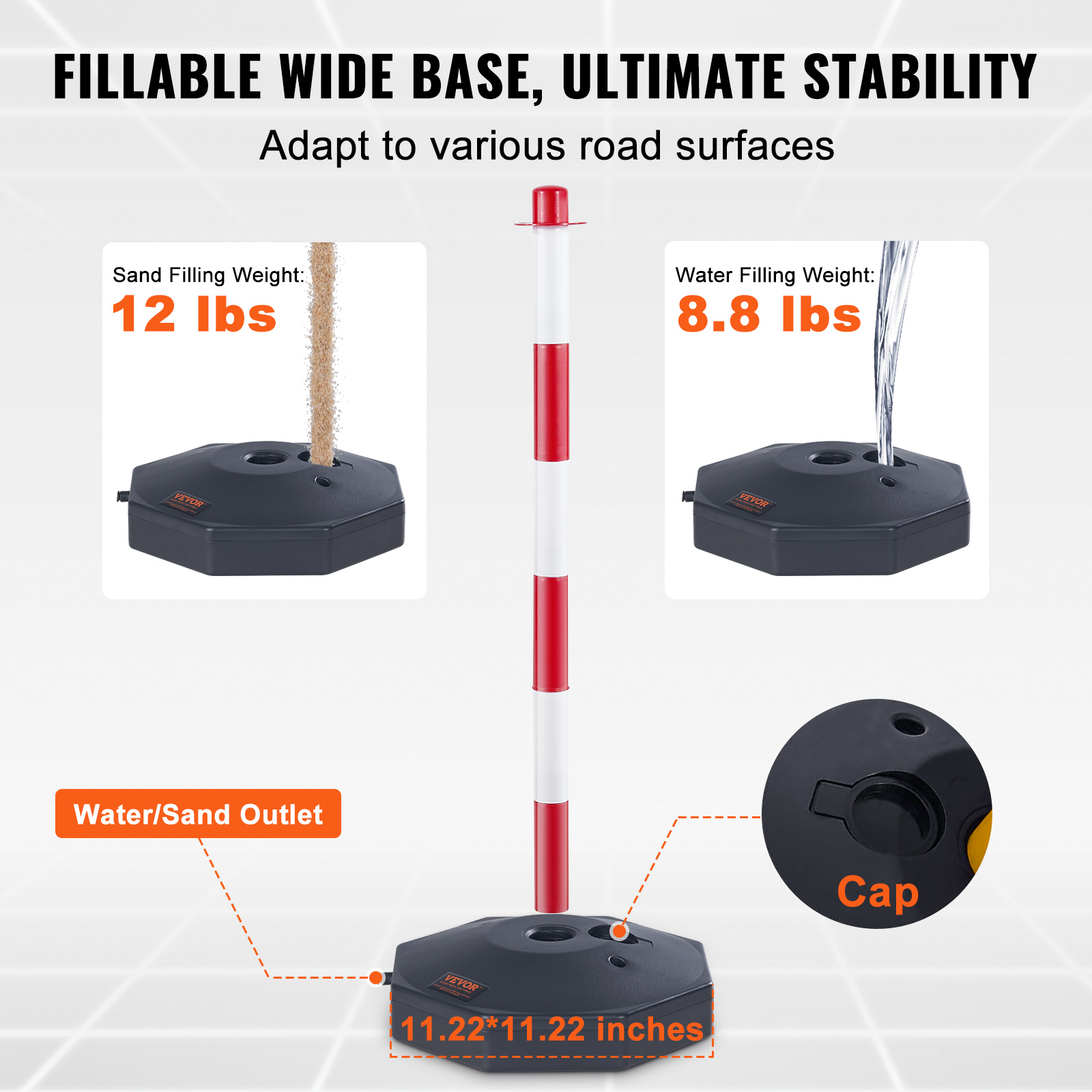 2/4/6PCs Traffic Delineator Post Cones with Fillable Base 8/6.6FT