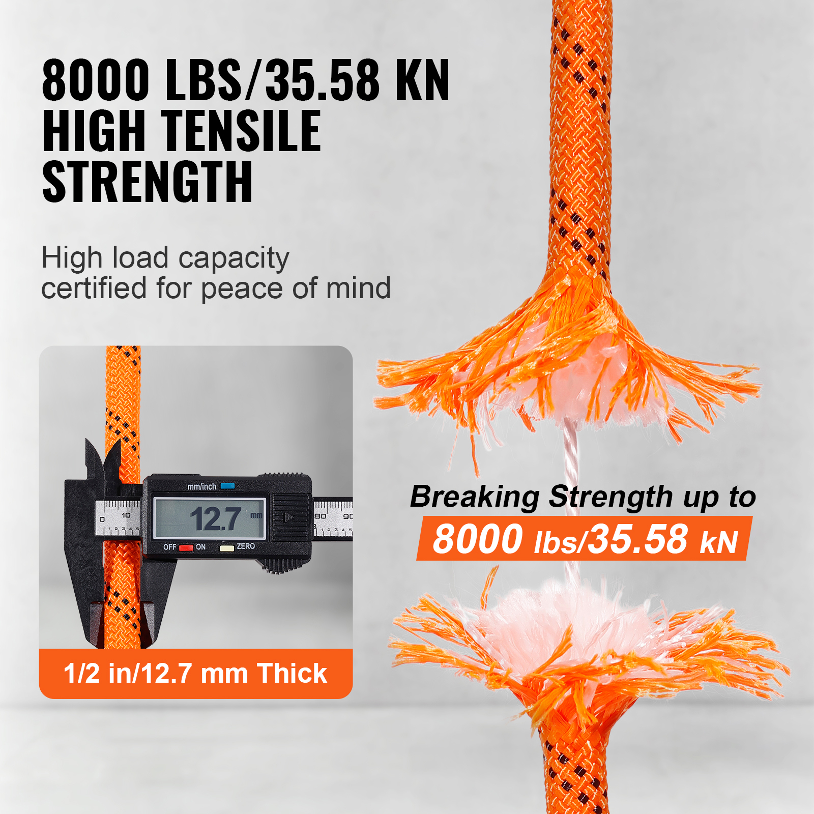 Uimoso Arborist Tree Climbing Rope 220ft Double Braid Polyester 1/2" 3/4" 3/8"