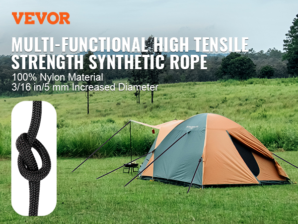 VEVOR Braided Nylon Rope, 3/16 in x 250 ft, 32 Strands, 720 LBS ...