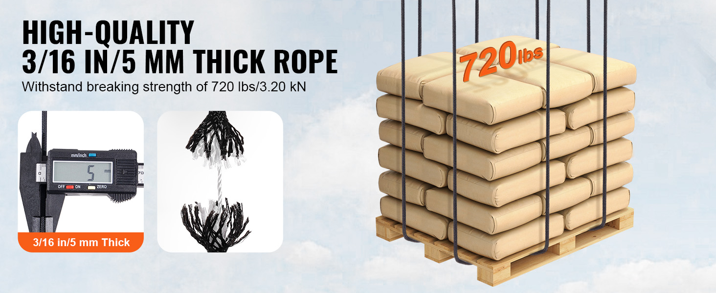 VEVOR Braided Nylon Rope, 3/16 in x 250 ft, 32 Strands, 720 LBS ...