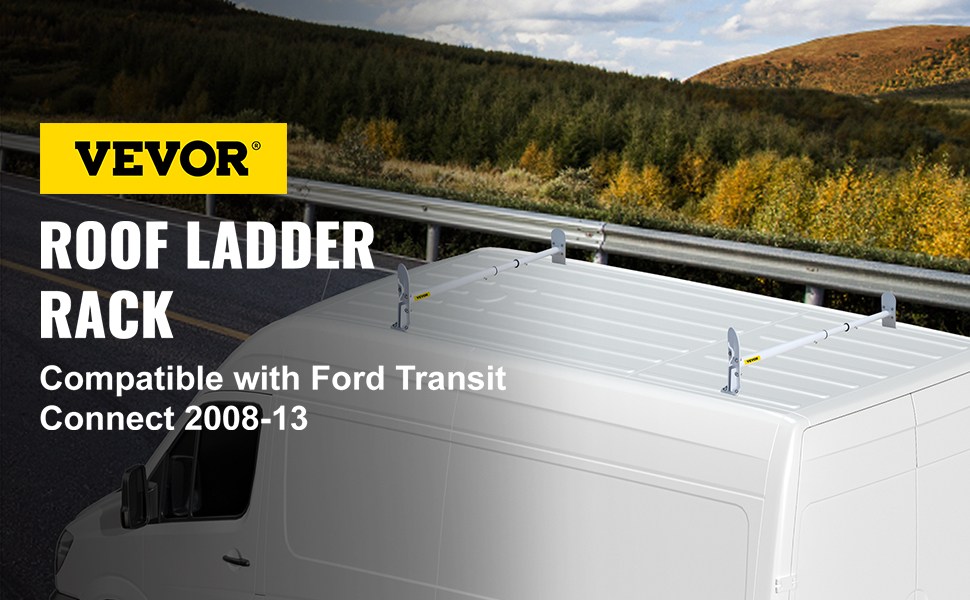 VEVOR Universal Van Ladder Roof Racks, 2 Bars, 331 LBS Capacity, 34.6"-56" Adjustable Matte Coating Van Rack, Compatible with Chevy Ford Express Fullsize Van, White
