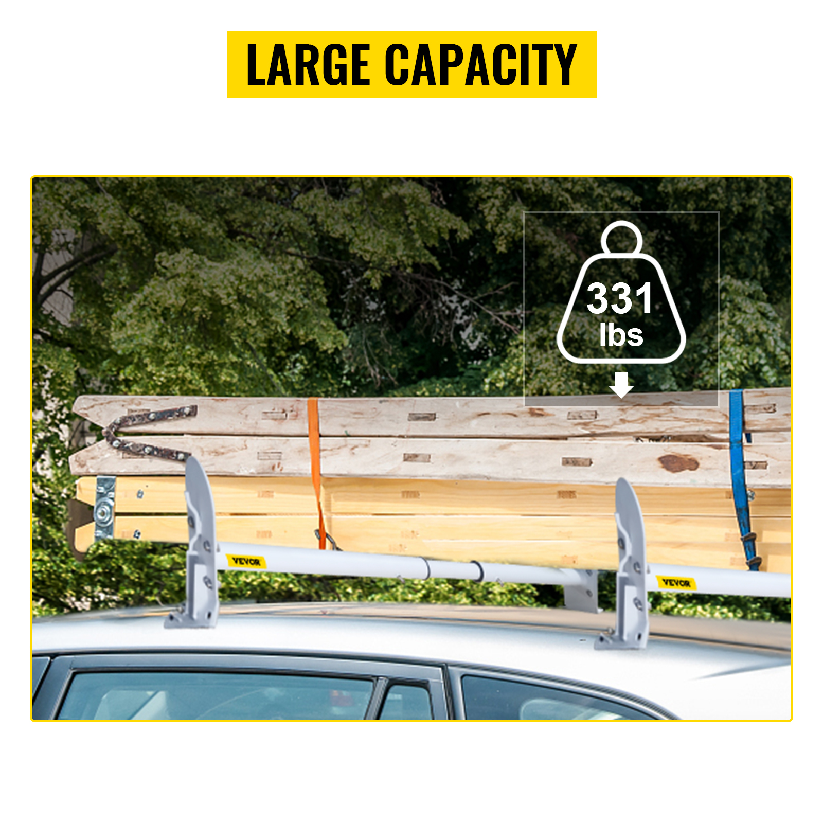VEVOR Universal Van Ladder Roof Racks, 2 Bars, 331 LBS Capacity, 34.6"-56" Adjustable Matte Coating Van Rack, Compatible with Chevy Ford Express Fullsize Van, White
