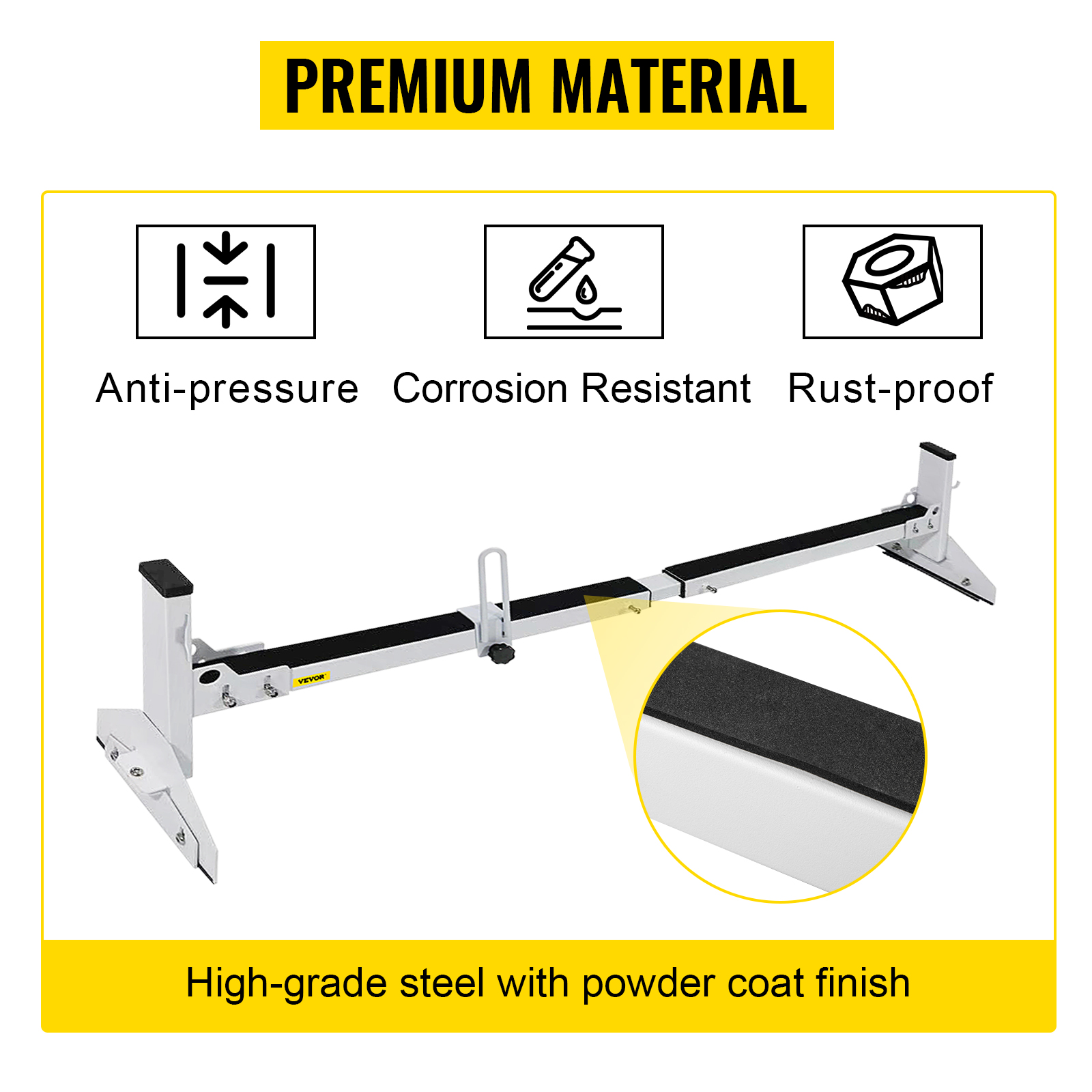 VEVOR Van Roof Ladder Rack, 3 Bars, 661 LBS Capacity, 46.9"-59.1" Adjustable Middle Bar Steel Roof Racks, Rain-Gutter Mount Racks Fit Most Van Rails, Universal Design, White