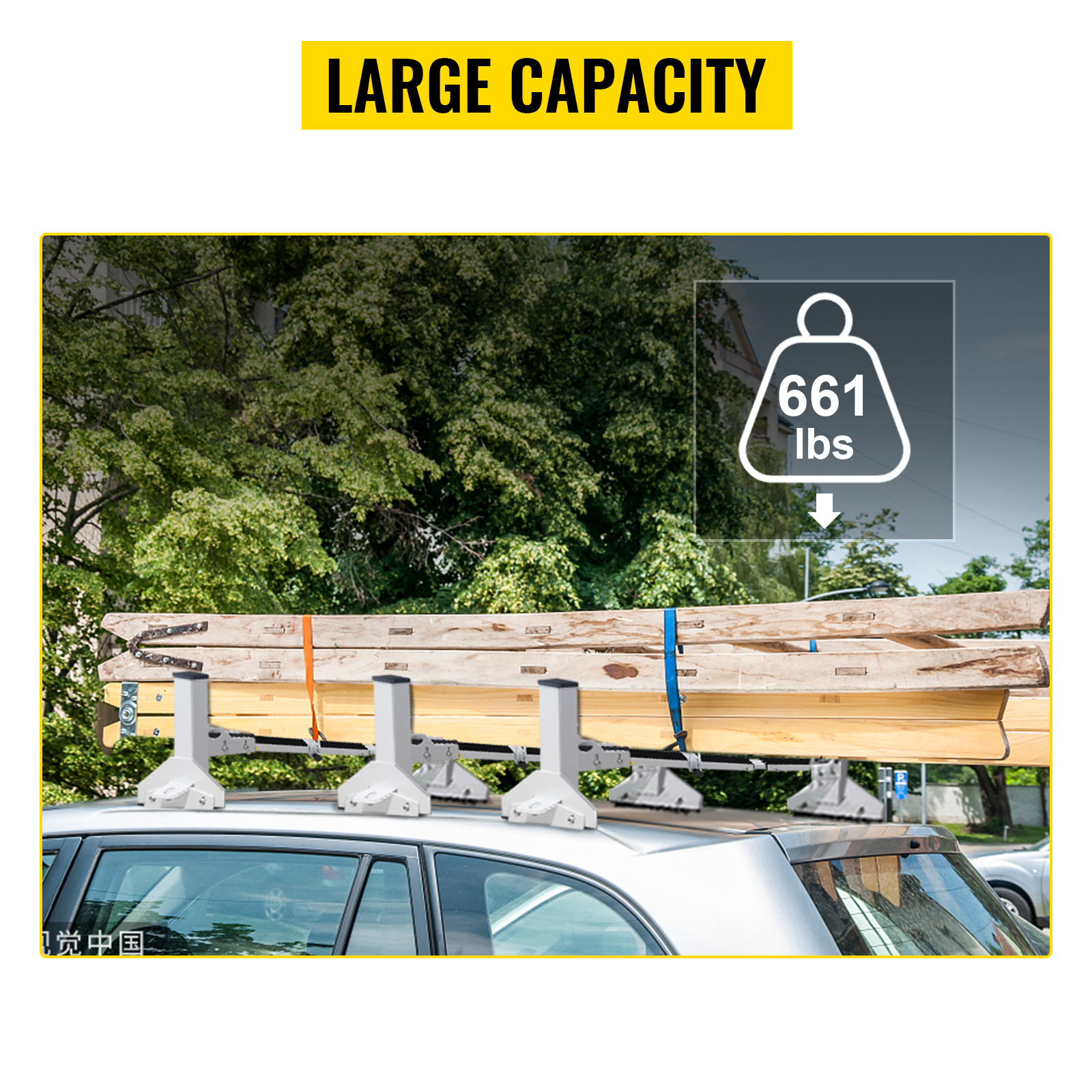 VEVOR Van Roof Ladder Rack, 3 Bars, 661 LBS Capacity, 46.9"-59.1" Adjustable Middle Bar Steel Roof Racks, Rain-Gutter Mount Racks Fit Most Van Rails, Universal Design, White