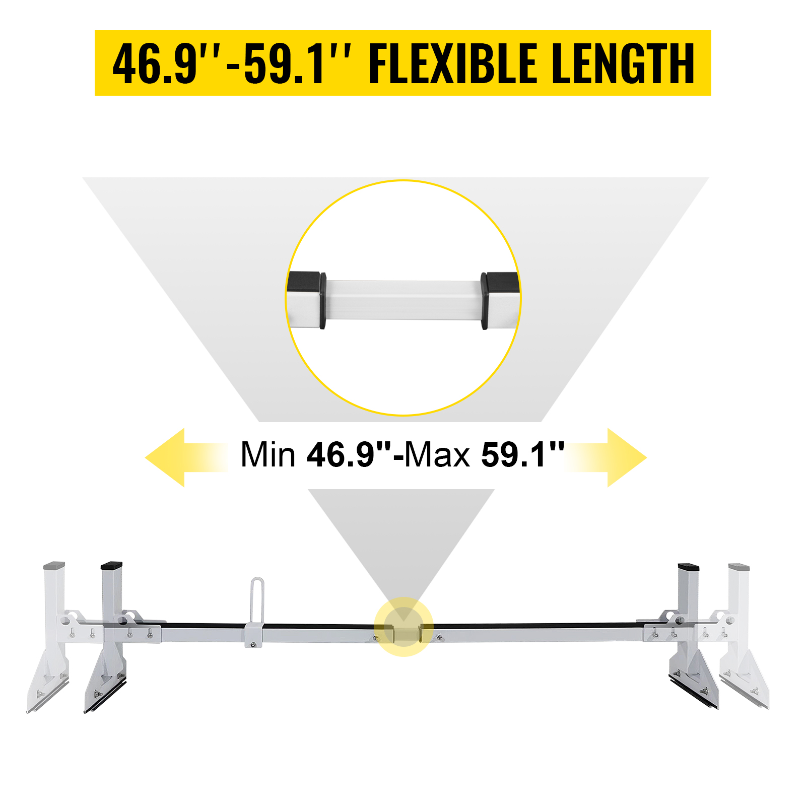 VEVOR Van Roof Ladder Rack, 3 Bars, 661 LBS Capacity, 46.9"-59.1" Adjustable Middle Bar Steel Roof Racks, Rain-Gutter Mount Racks Fit Most Van Rails, Universal Design, White