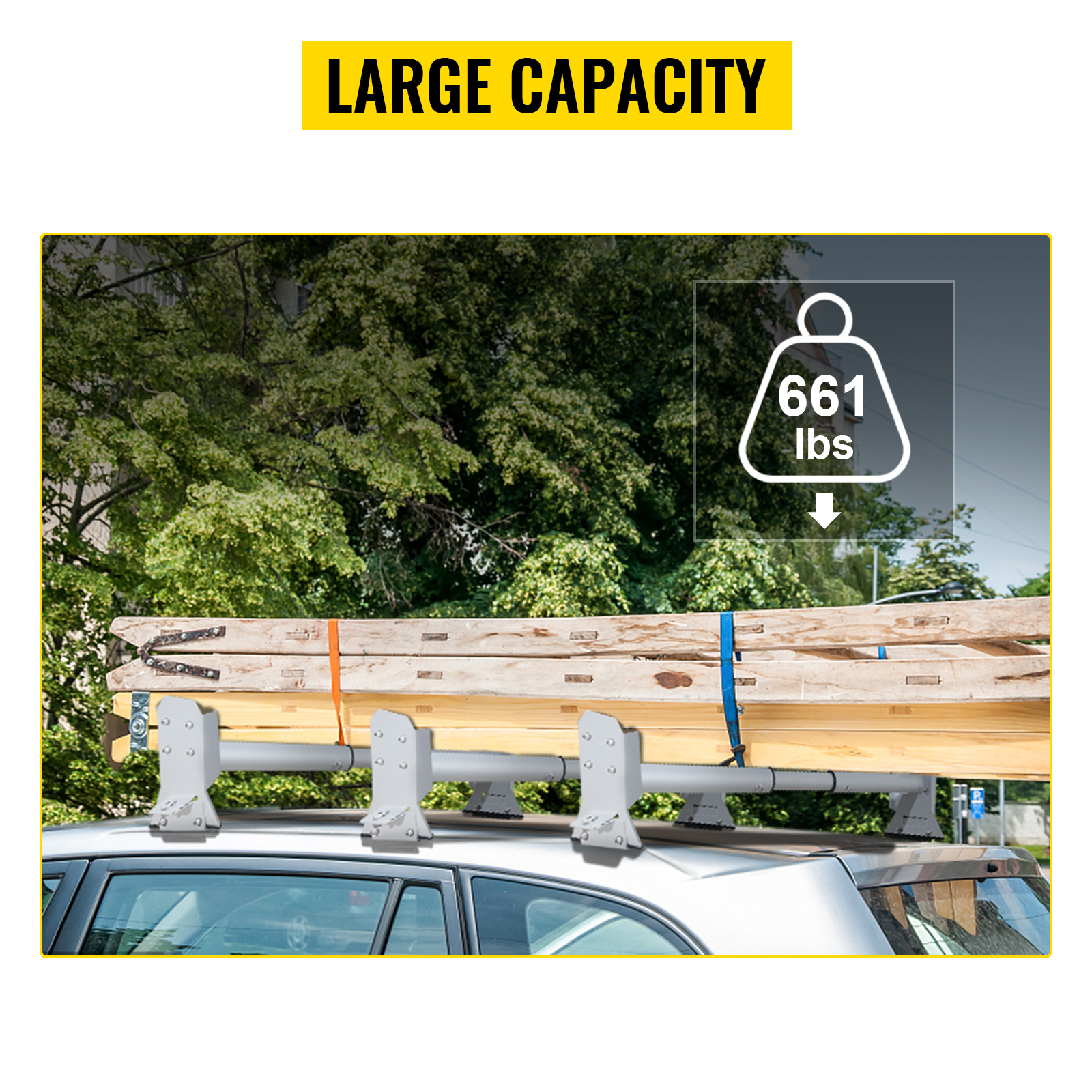 VEVOR Van Roof Ladder Rack, 3 Bars, 661 LBS Capacity, 46.5"-68.1" Adjustable Steel Roof Racks, Compatible with Chevy Dodge Ford GMC Express, White