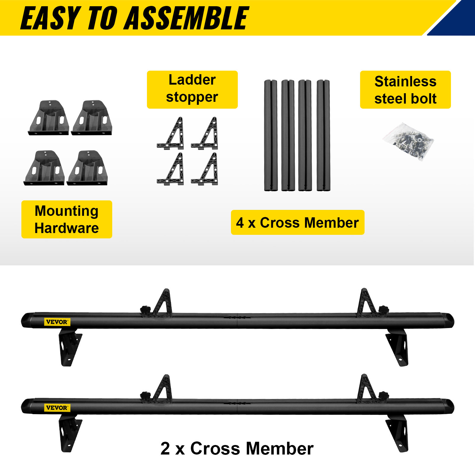 VEVOR Van Roof Ladder Rack, 2 Bars, 661 LBS Capacity, Heavy Duty