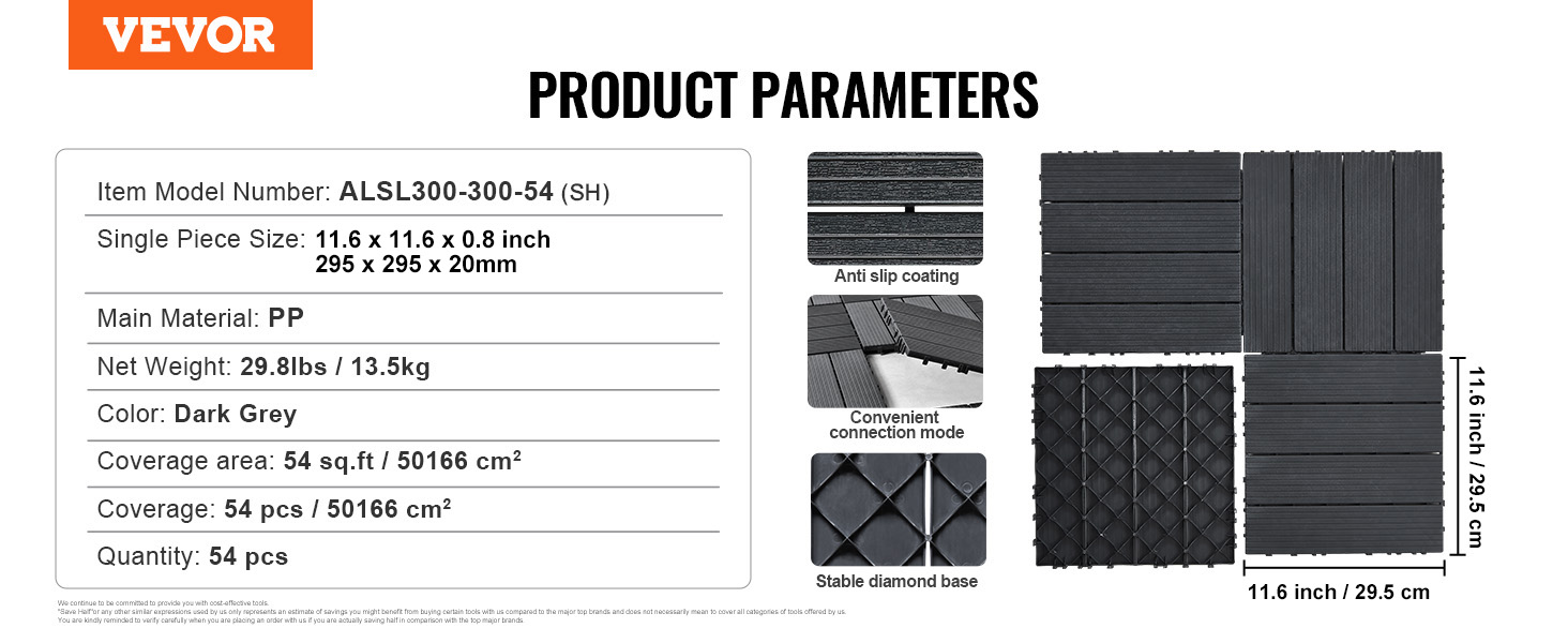 VEVOR Interlocking Deck Tiles 54 Pack 12