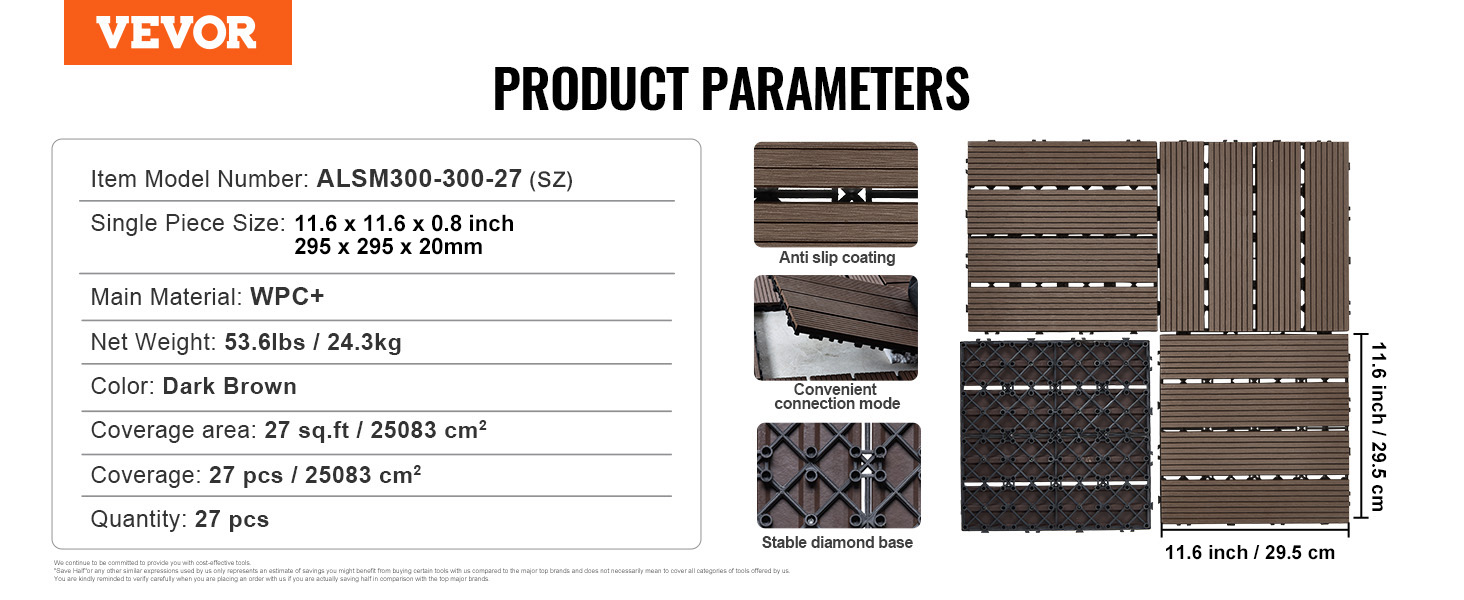 Interlocking Deck Tiles,Plastic Wood 27 Pack