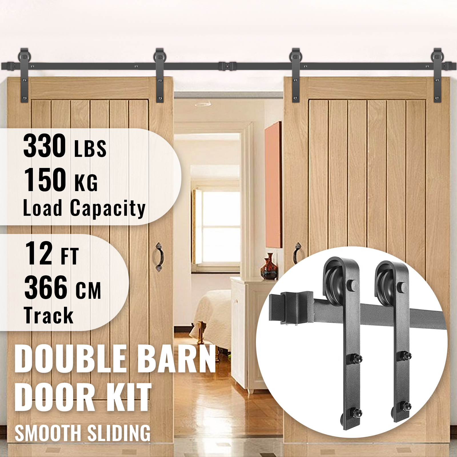 Barn Door Hardware Kit;Carbon Steel;330lbs Load Capacity