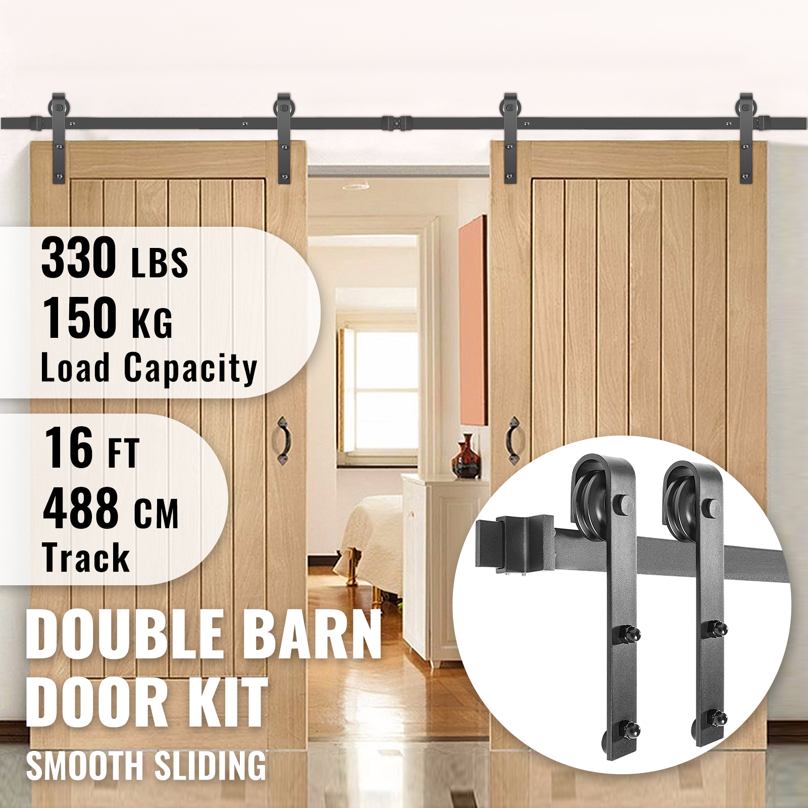 Barn Door Hardware Kit;Carbon Steel;330lbs Load Capacity