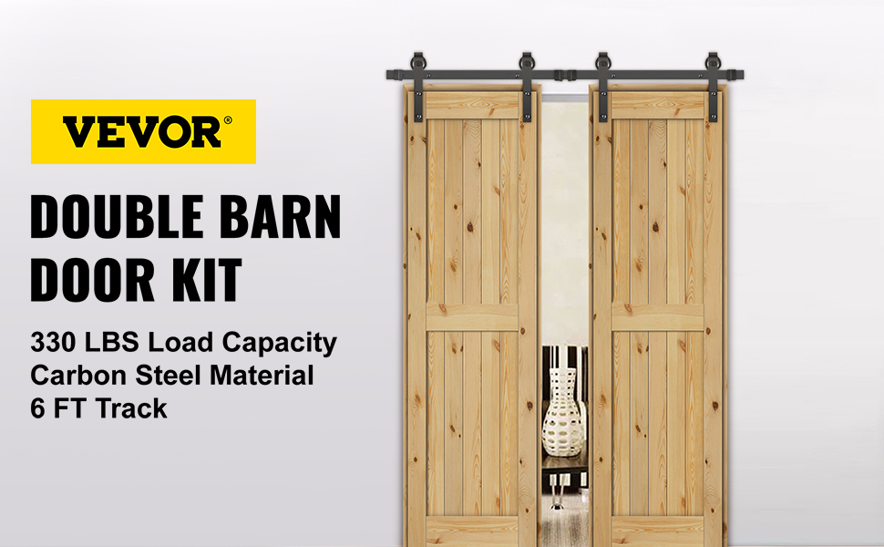 Kit de puerta corredera de granero de 59.1-216.5 in para puerta  corrediza de granero Slient Double Hanging Rail - Kit completo profesional  de herrajes, puertas de madera dobles con polea silenciosa (