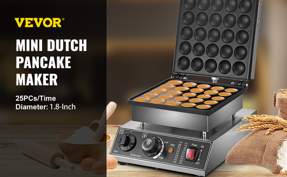 VEVOR Mini Dutch Pancake Maker, 1.7-Inch Diameter Mini Pancake Poffertjes Machine  Electric Poffertjes for 25PCs Round Pancakes, 850W Commercial Pancake Maker,  50-300℃ Poffertjes Maker, Stainless Steel VEVOR US