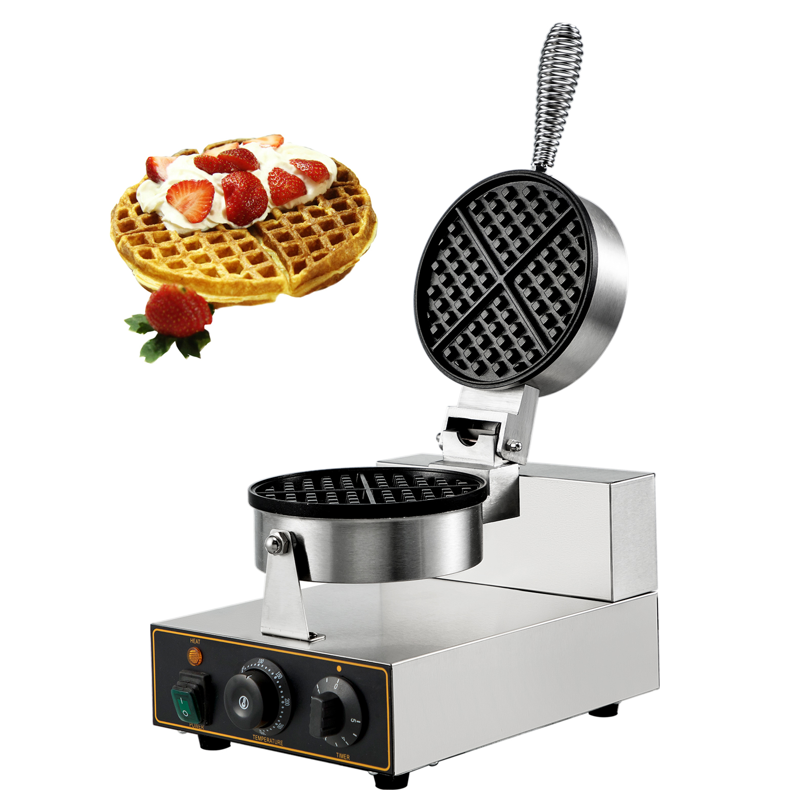 50 a 300 ° C Macchina per Waffle Antiaderente a Testa Singola VEVOR Macchina per Waffle di Riscaldamento Elettrico 1100W Macchina per Waffle in Acciaio Inossidabile Egg Waffle Maker 