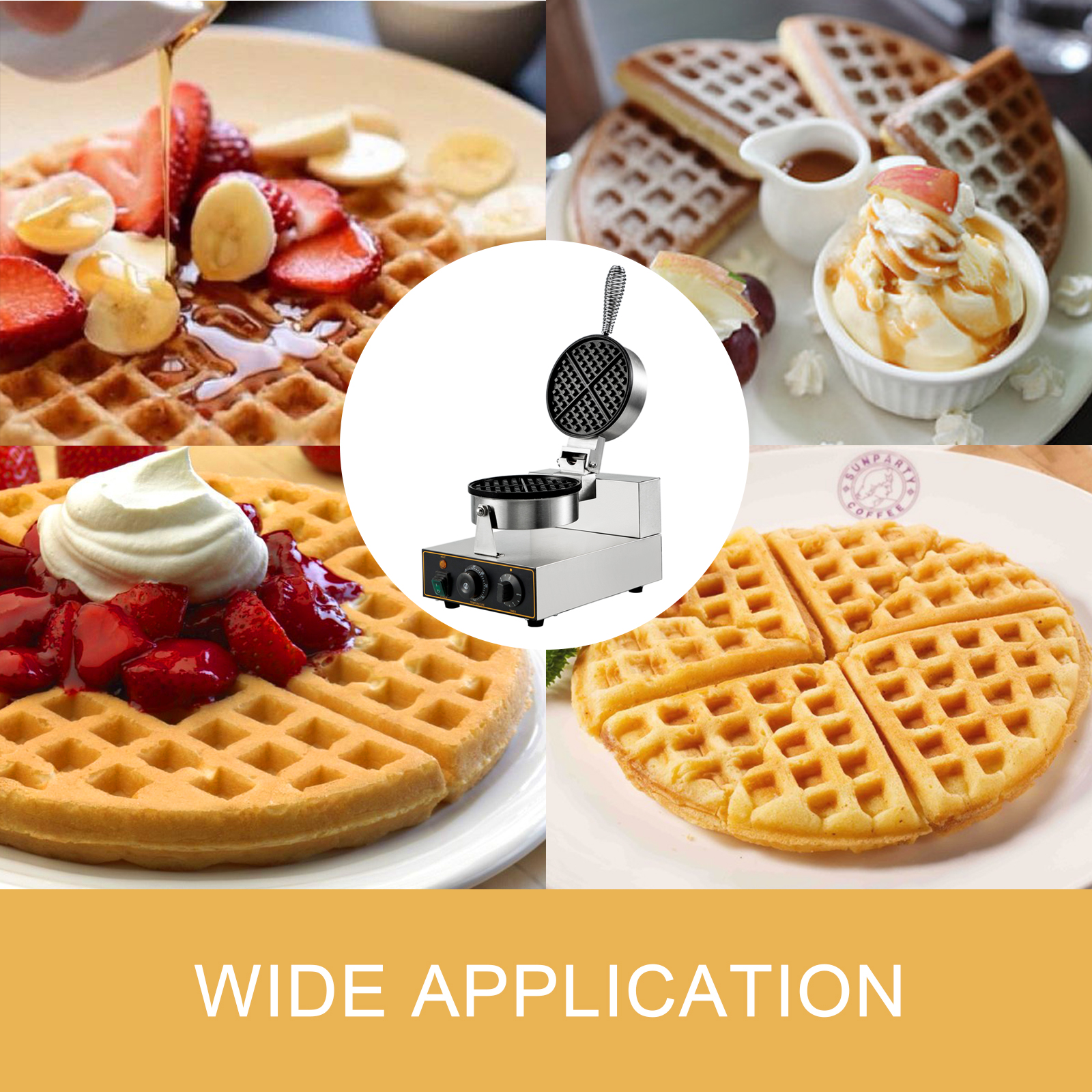 VEVOR Commercial Round Waffle Maker Nonstick 1100W Stainless Steel 110V  Temperature and Time Control, Suitable for Restaurant Bakeries Snack Bar  Family, Non-rotated VEVOR US