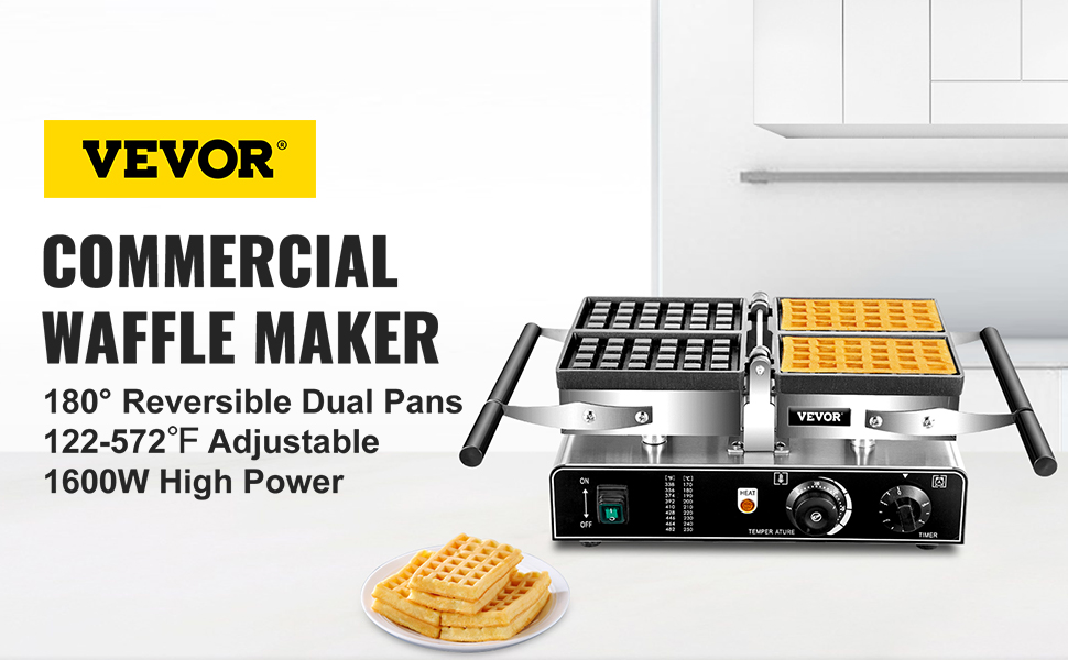VEVOR Commercial Electric Mini Round Waffle Maker Baker Tea Shop 1750W Thick Handles HFBJ4GYXHFL2206B1V1