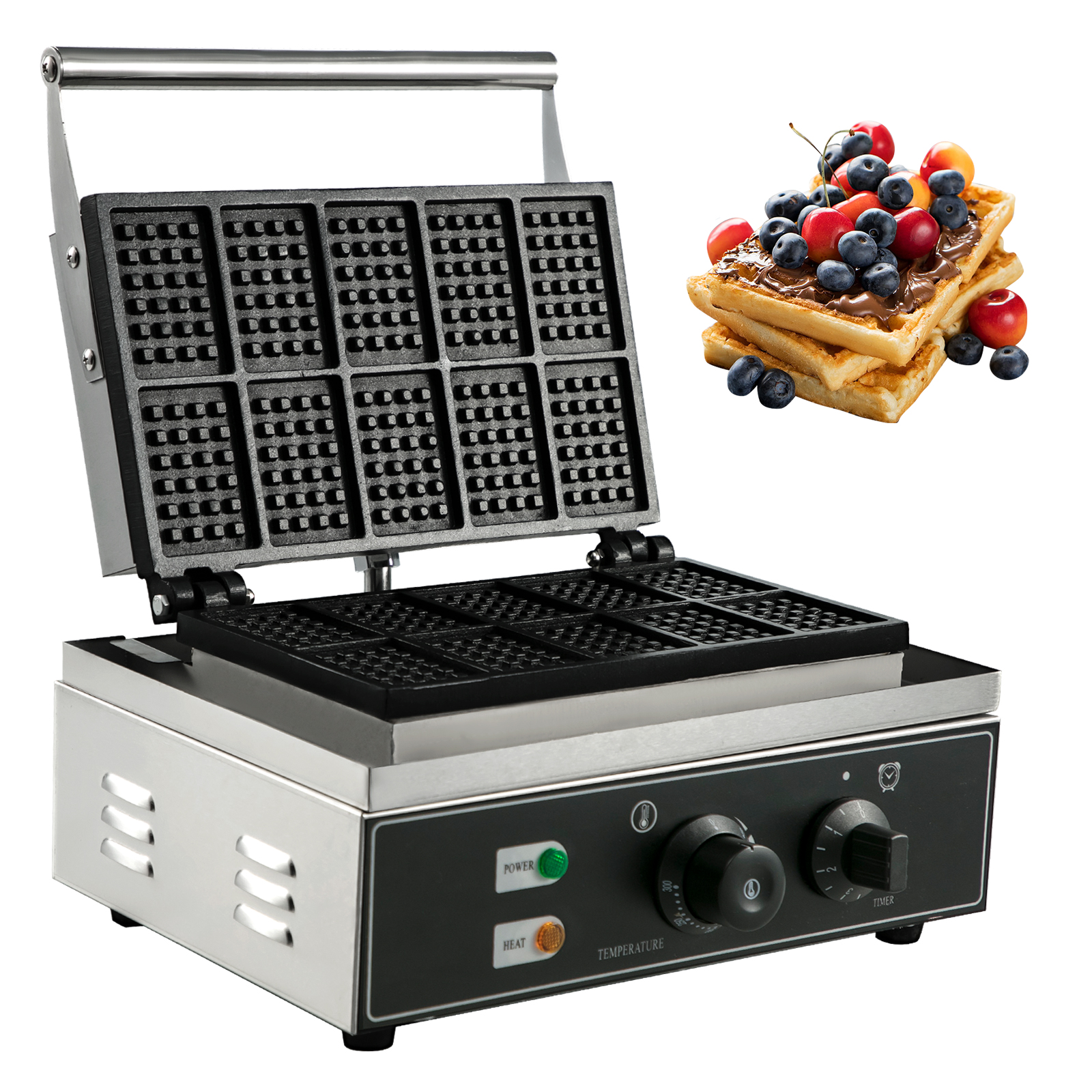 Commercial 120V Single Commercial Waffle Maker, Each, Silver