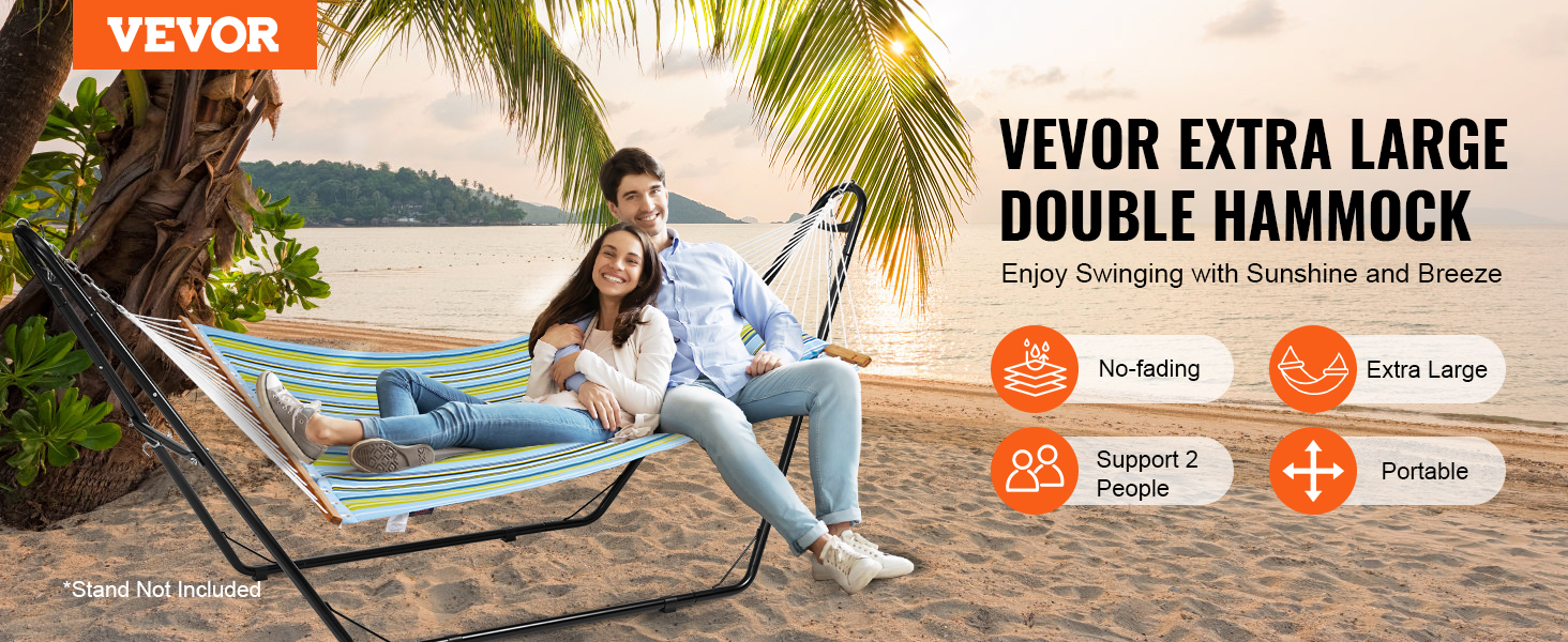 VEVOR Double Quilted Fabric Hammock, 12 FT Double Hammock with