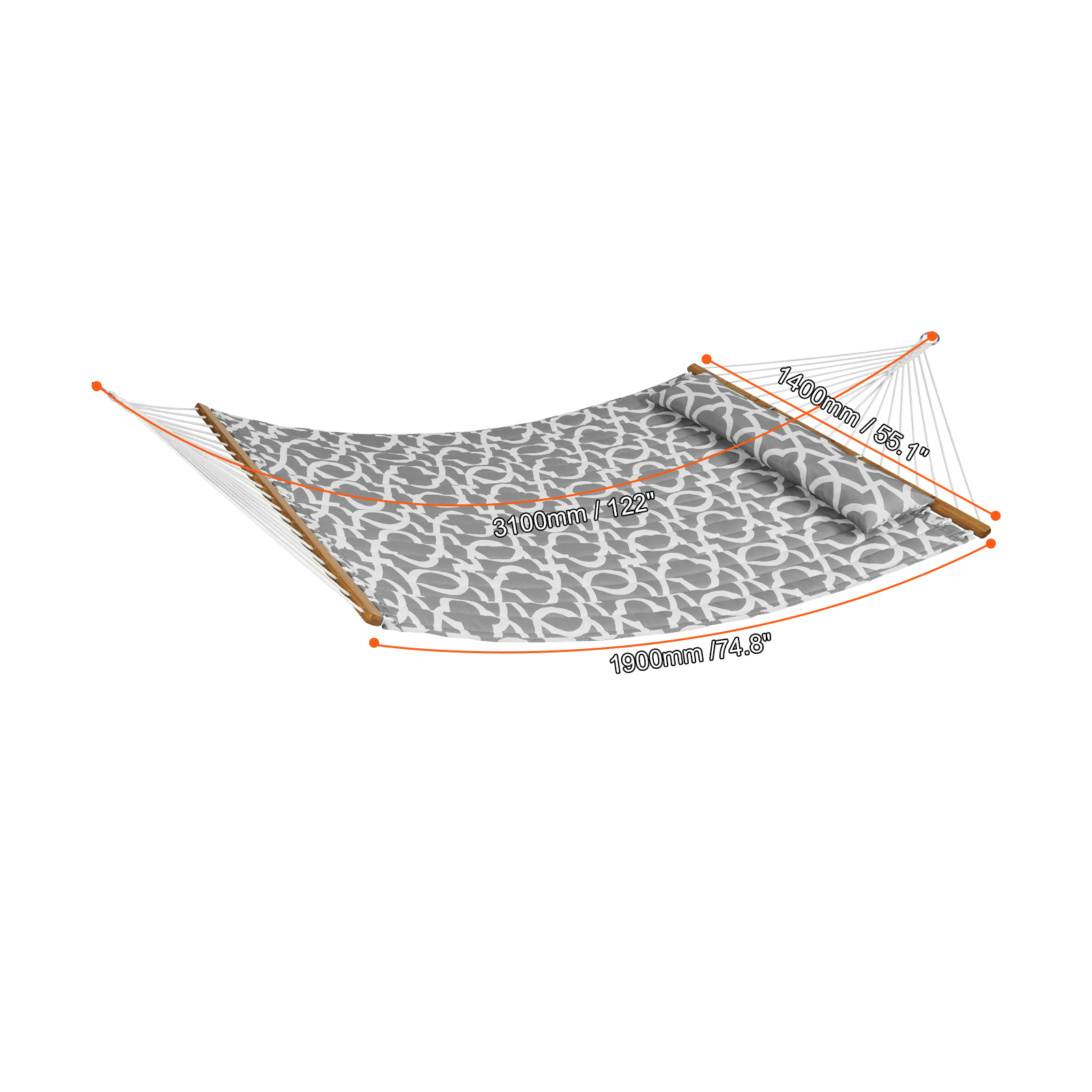 Hamac Double VEVOR 3.7m - Capacité 217kg Avec Barres Bois Et Oreiller Amovible