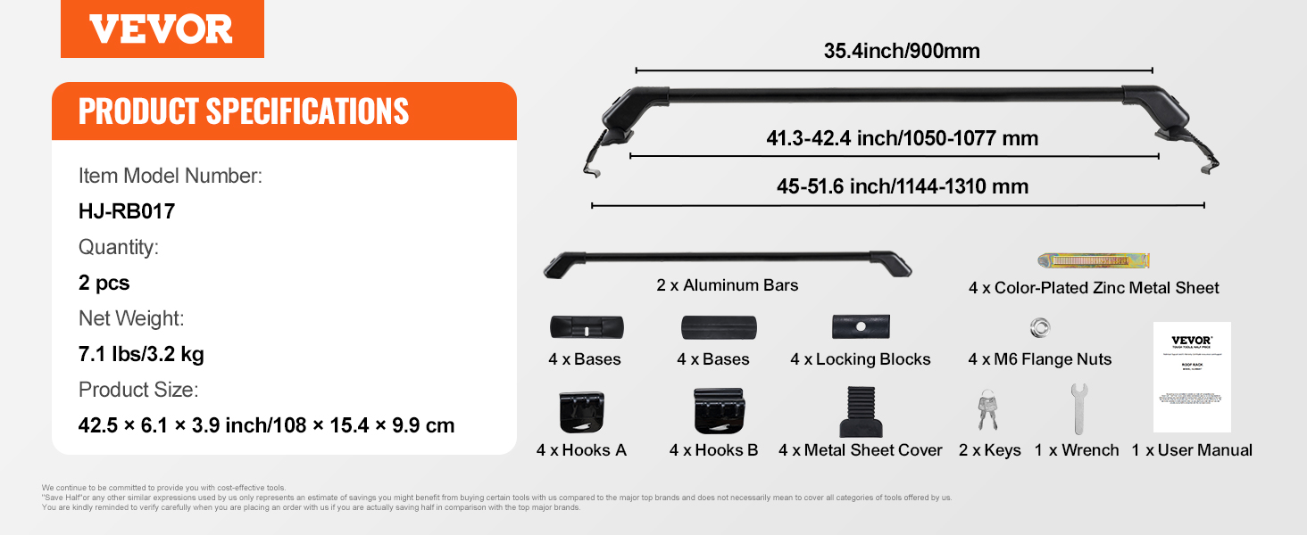 Universal-Dachträger-Querstange 108cm Aluminium-Dach Schloss 2 Stk