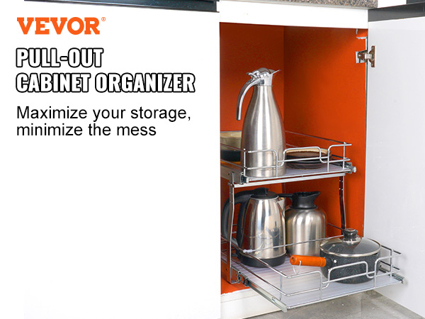 VEVOR 2 Tier 13W x 21D Pull Out Cabinet Organizer, Heavy Duty