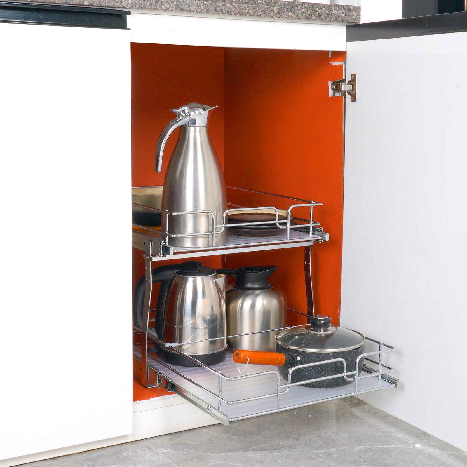 2-Tier Kitchen Cabinet Pull Out Shelf Organizer Slide Out Drawer 9-22 inch - Picture 34 of 74