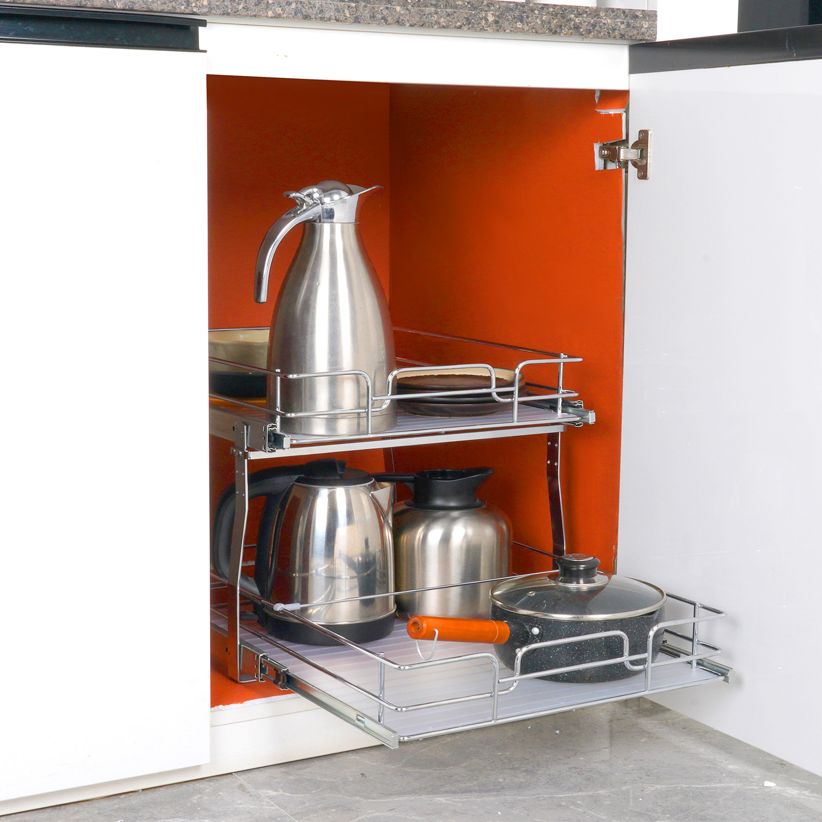 2-Tier Kitchen Cabinet Pull Out Shelf Organizer Slide Out Drawer 9-22 inch - Picture 46 of 74