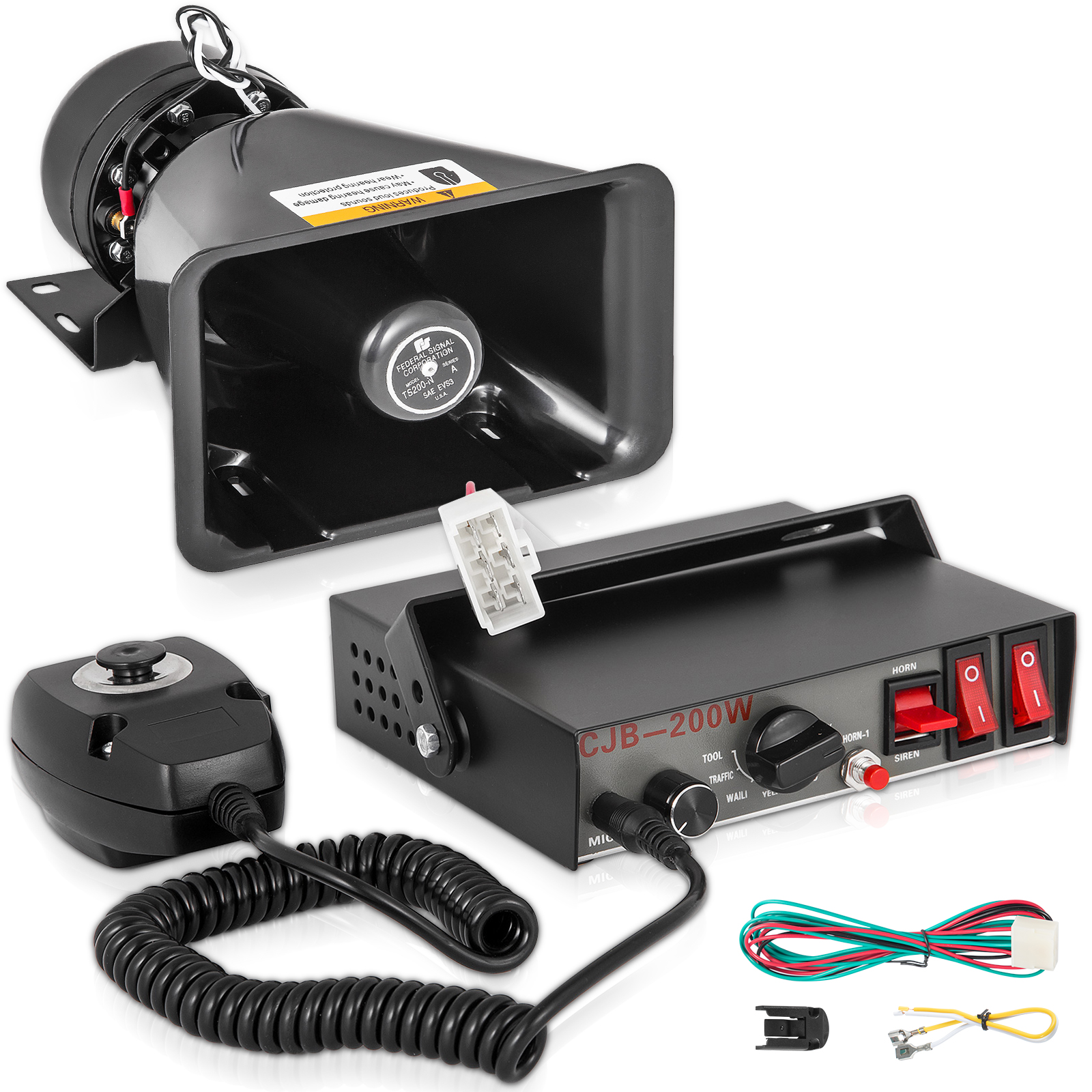 VEVOR 200W Car Warning Alarm Vehicle Sound Loud Warning Alarm Kit MIC  System Emergency Fire Siren PA Speaker VEVOR US