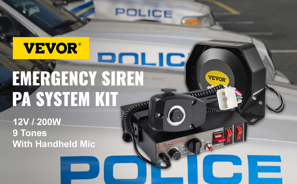 200W Car Loud Speaker PA Siren Horn Bluetooth System Alarm Police Fire Kit 12V 
