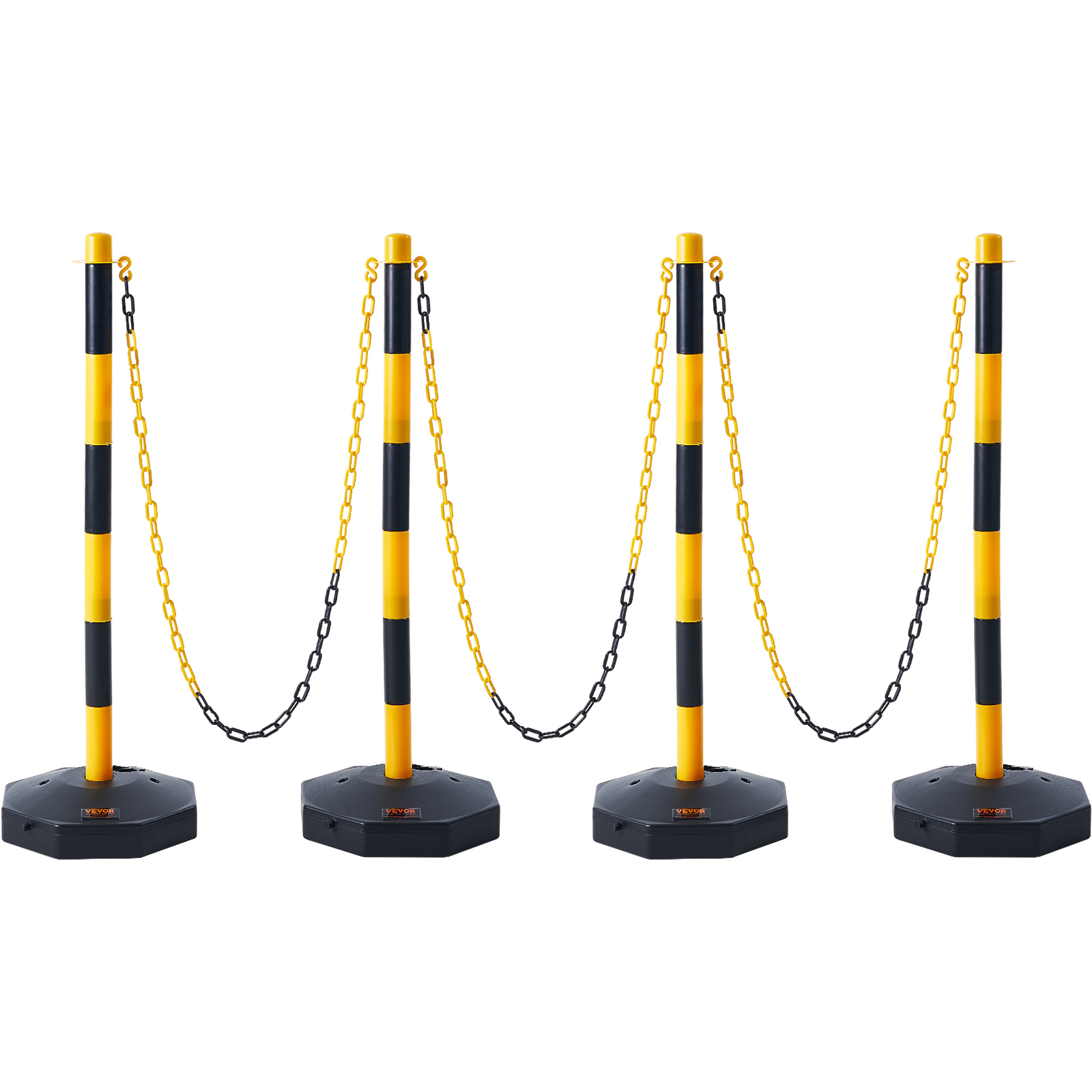 thumbnail interactive-video image 1 of Traffic Delineator Post Cones W/ Fillable Base – 6.6/8ft Chain, 2/4/6pc, Unbranded, DSX-TRAFFICPOSTS 1 of 2