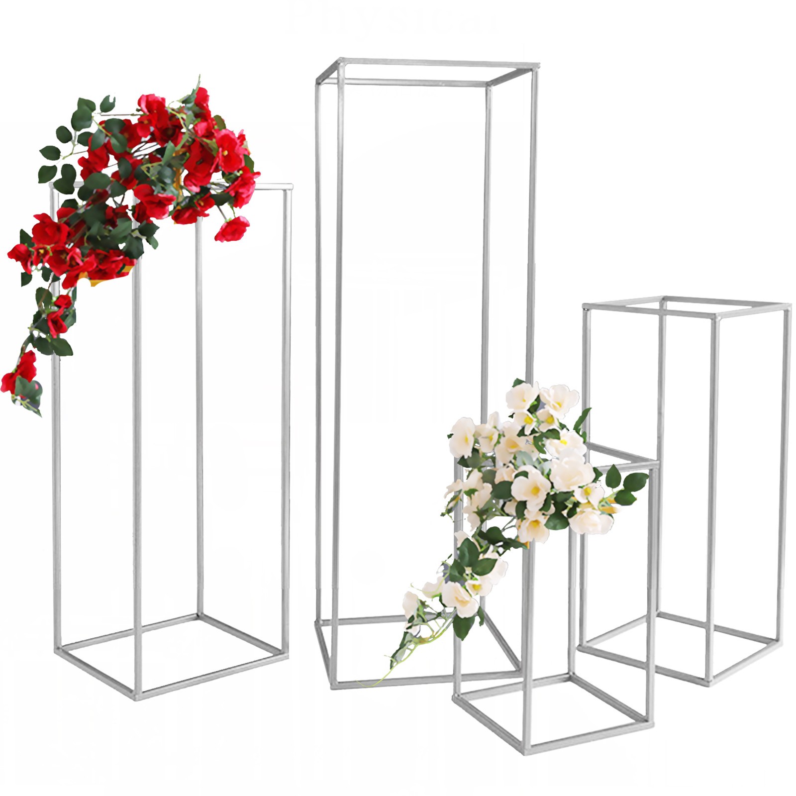Wedding Flower Vase Floor Vases Column Stand Metal Road Lead 5pcs Silver Decor 