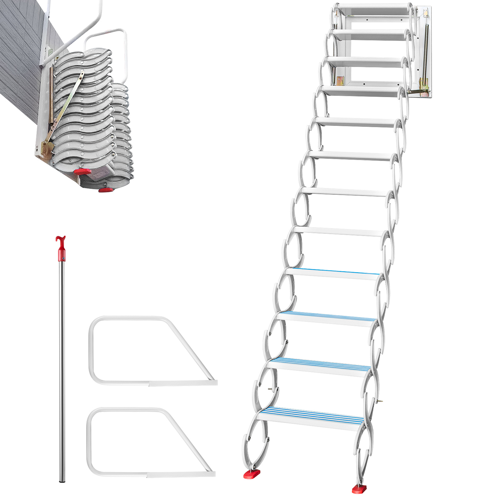 VEVOR Attic Steps Pull Down 12 Steps Attic Stairs Alloy Attic Access Ladder White HJBGZDT12JBS00001V0