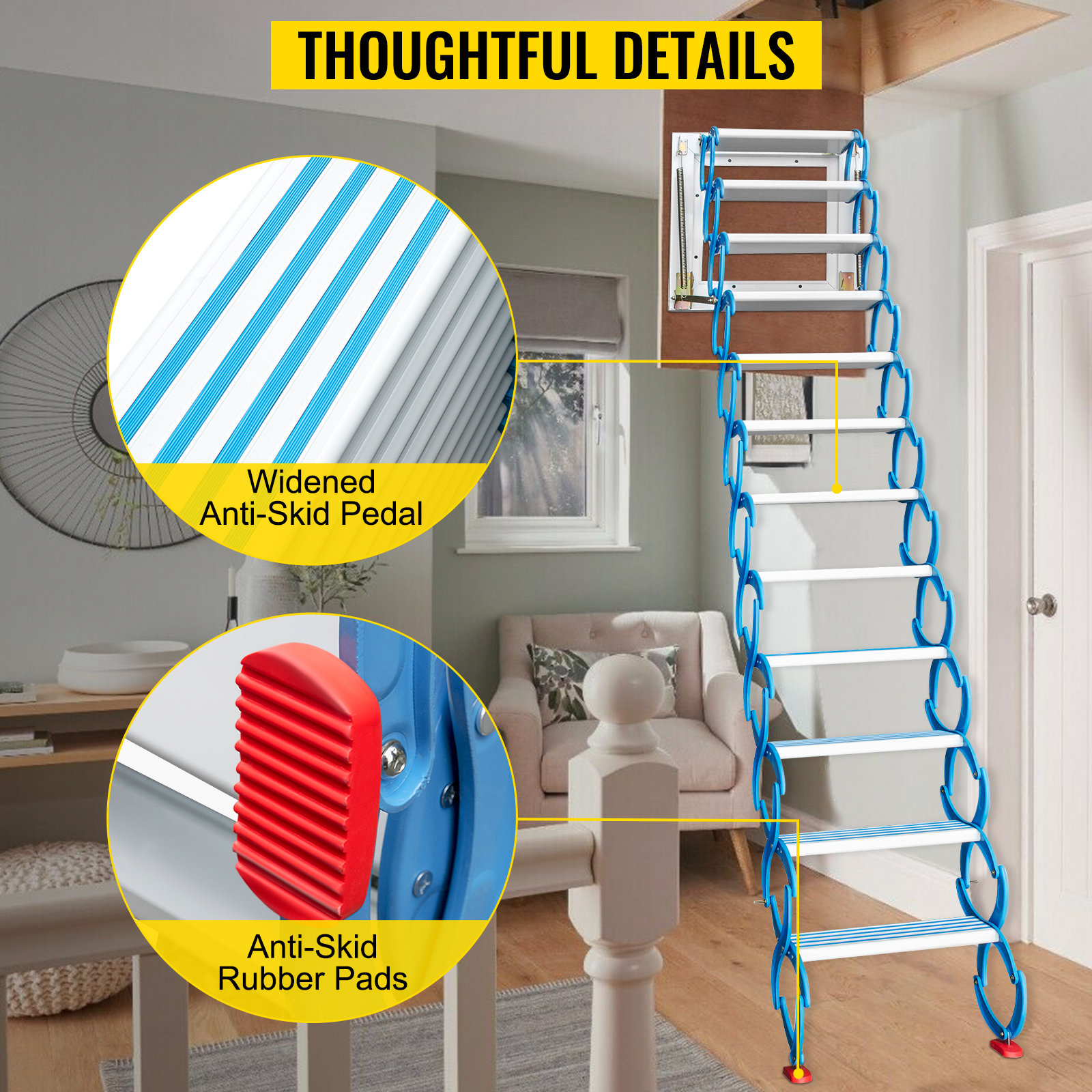  Home Vida Escalera de 2 escalones, acero resistente, plegable  portátil, con alfombrilla antideslizante : Herramientas y Mejoras del Hogar