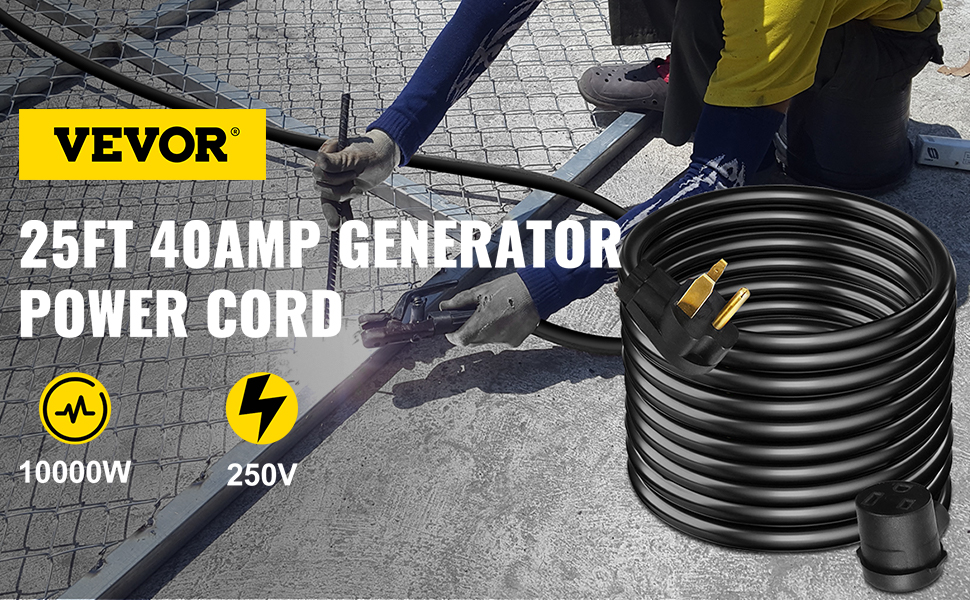 VEVOR Extension Cord 50ft 250 Volt 10 Gauge Heavy Duty Outdoor Welder Extension Cord with 10 Awg 3 Prong 30 Amp Power Extension for Welding Machines