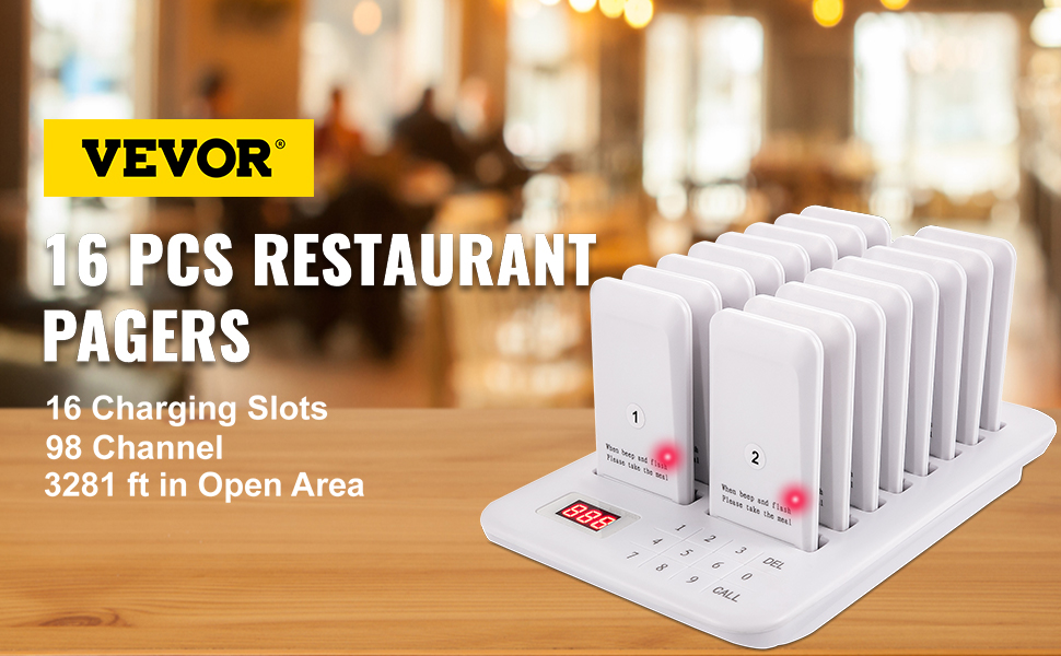 VEVOR Wireless Restaurant Pager Calling Paging System 16 Coaster Receiver for Restaurants