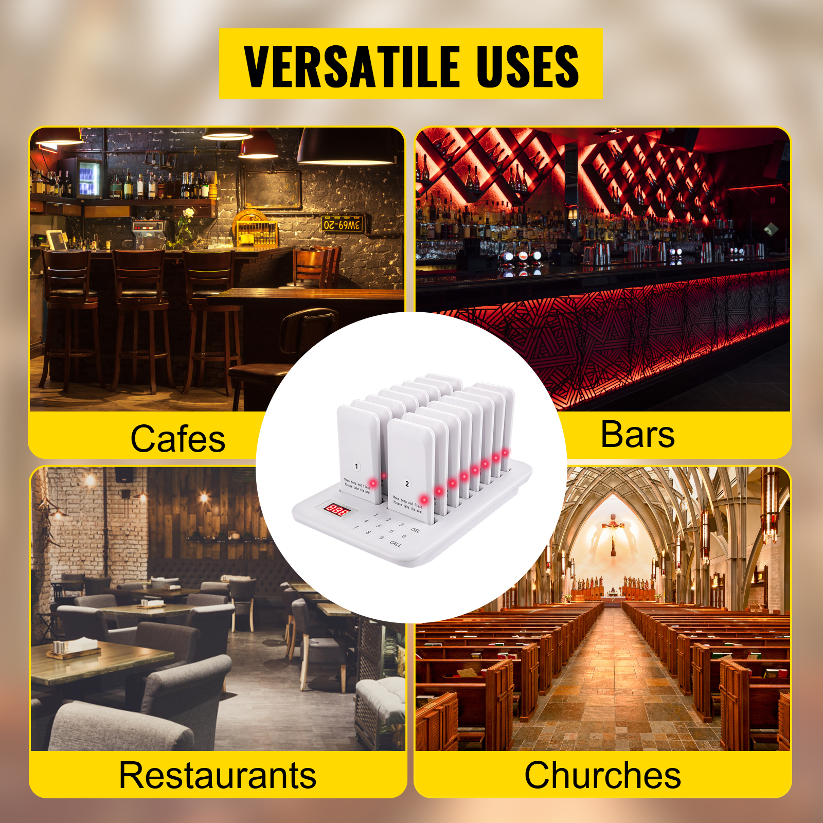 VEVOR Wireless Restaurant Pager Calling Paging System 16 Coaster Receiver for Restaurants