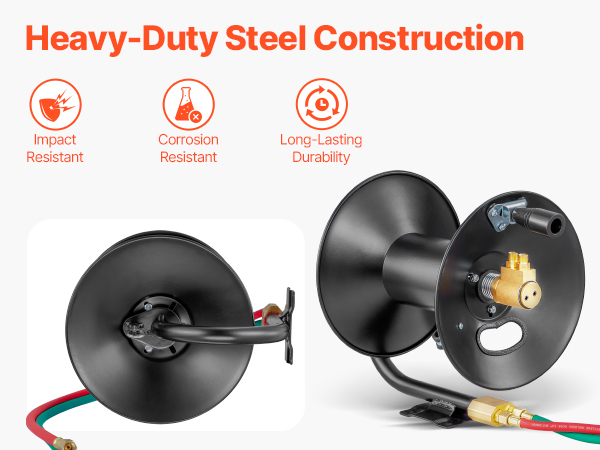 Heavy Duty Steel Welding Hose Reel With Hand Crank - For Oxy/Acetylene Hoses