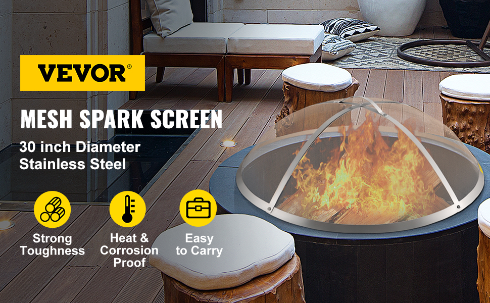 VEVOR Fire Pit Spark Screen, 30inch Diameter Spark Screen Cover