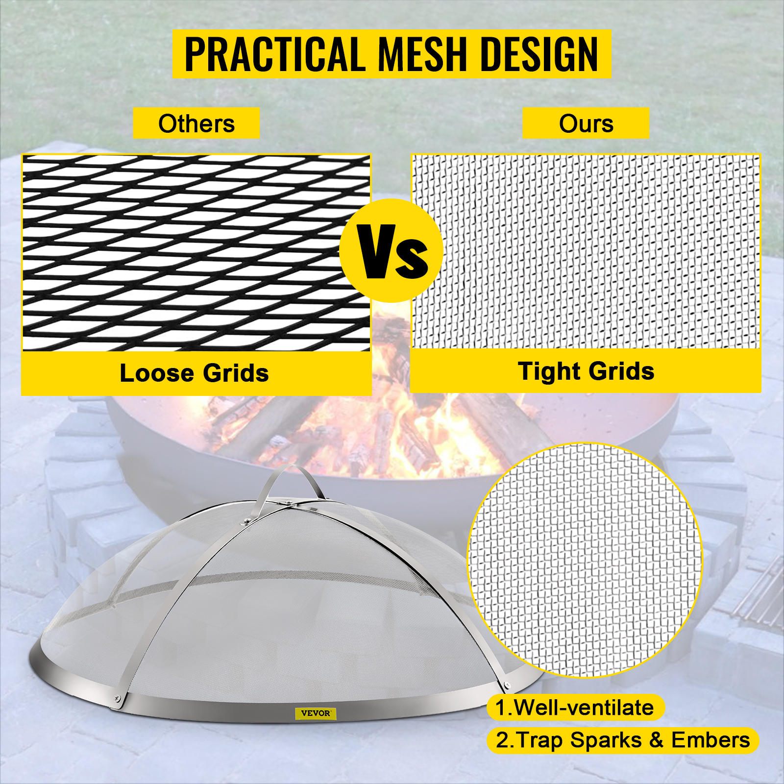 VEVOR Fire Pit Spark Screen, 36inch Diameter Spark Screen Cover