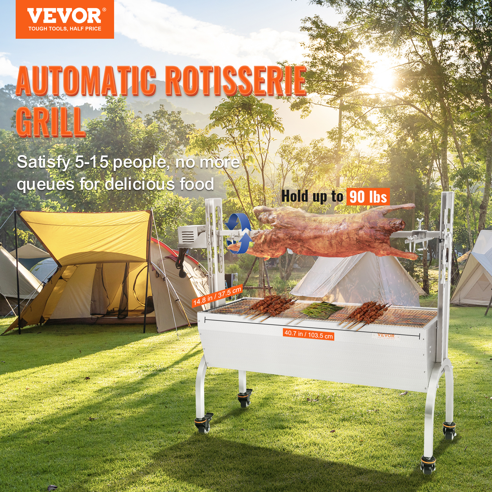 VEVOR Roaster Spit Rotisserie BBQ Grill Pig Lamb Chicken Roaster Stainless Steel