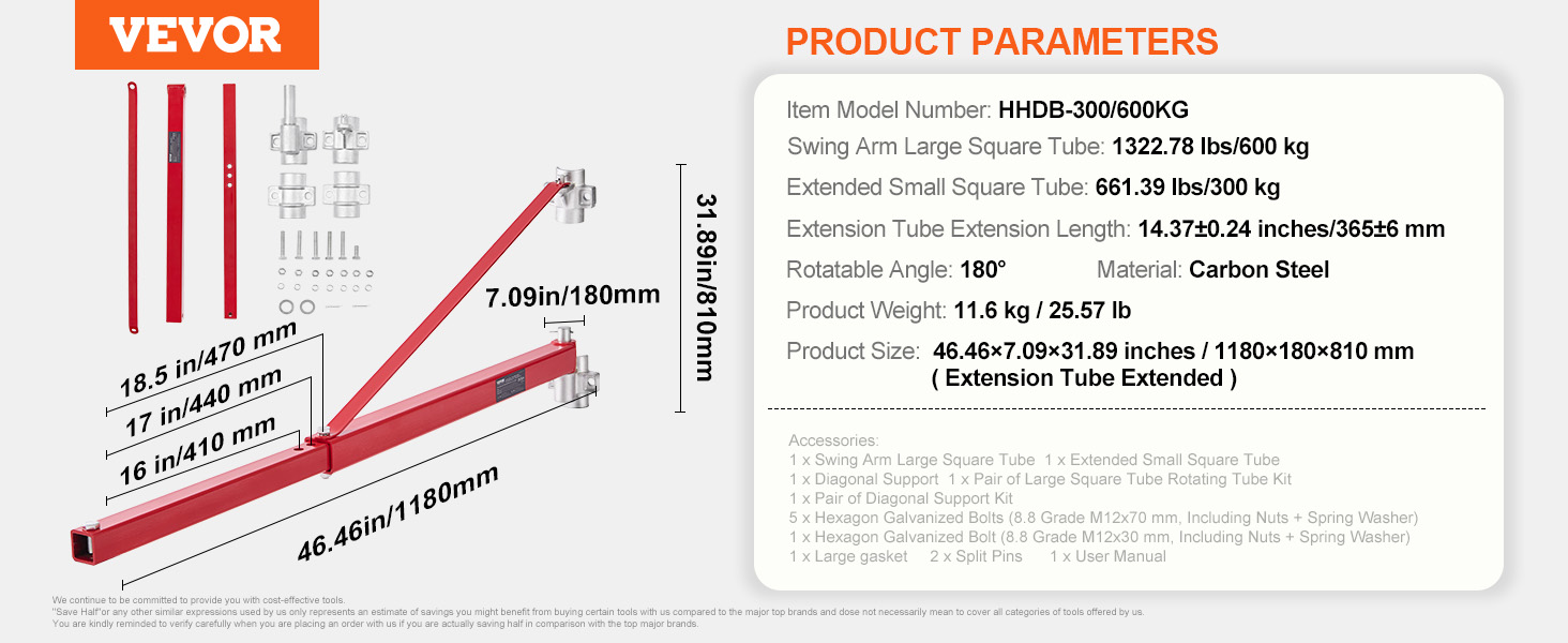 Podpěrné rameno elektrického kladkostroje VEVOR, maximální nosnost 1320 lb, otočné rameno držáku elektrického kladkostroje, ocelový rám kladkostroje, zvedací rameno otočného lešení o 180°, zvedací rameno navijáku pro zvedání, dílna, garáž
