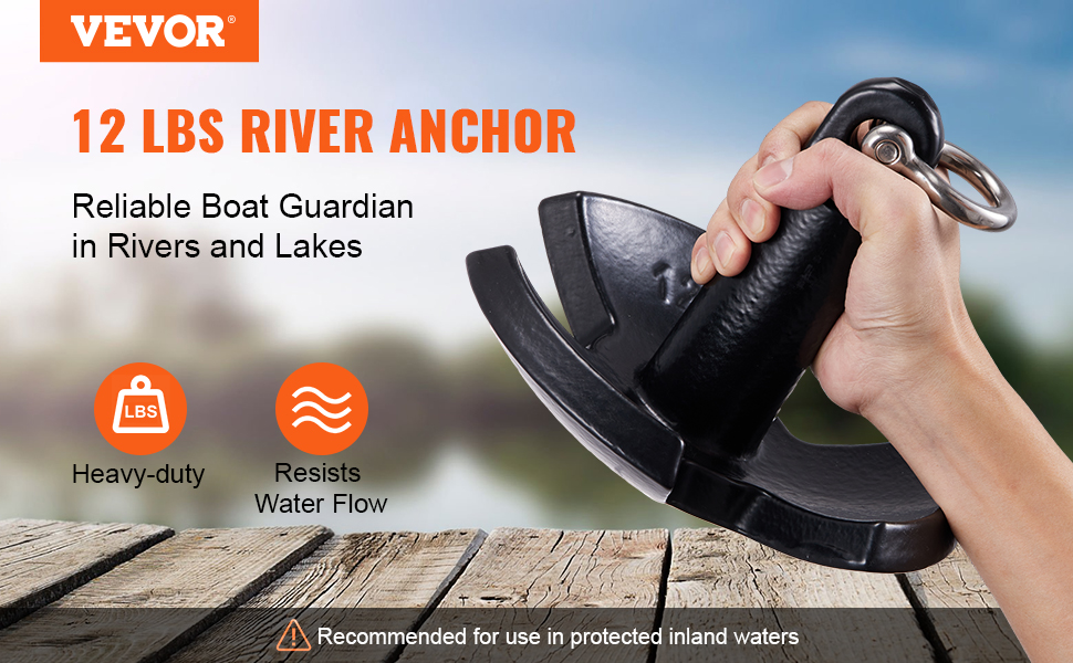 VEVOR River Anchor, 12 LBS Boat Anchor Cast Iron Black Vinyl-Coated ...