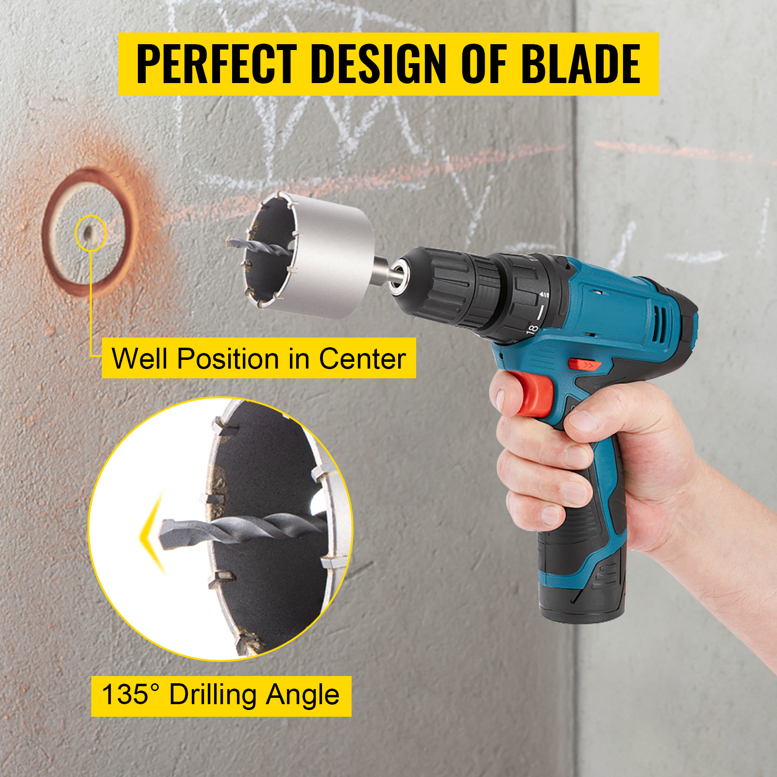 thumbnail image 2 of PEAK-CUT 5-Piece Concrete Hole Saw Kit - SDS Plus Shank, Carbide Tipped, For Wall/Cement Drilling (HS501) 2 of 6